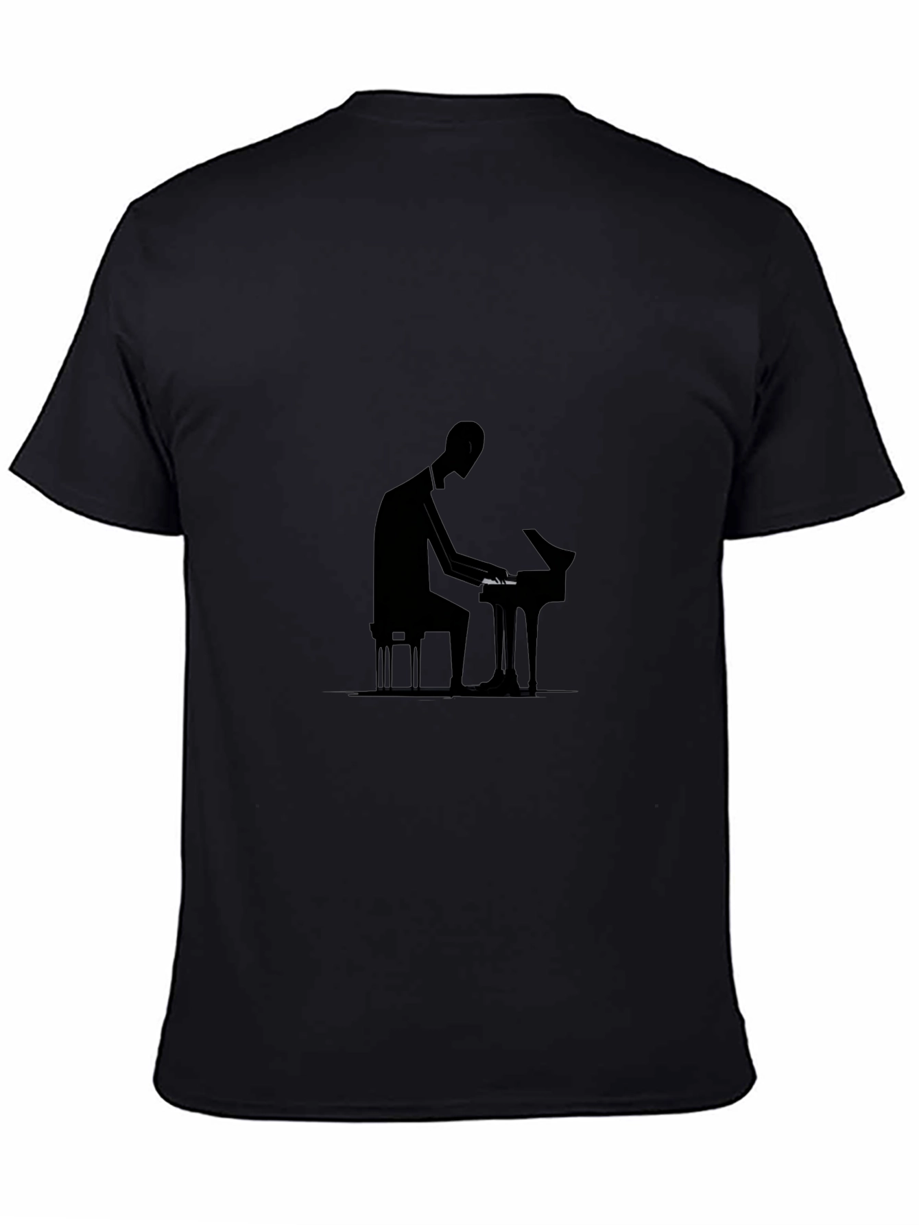Black Stylish Black T-Shirt - Piano Player Silhouette Design view 4