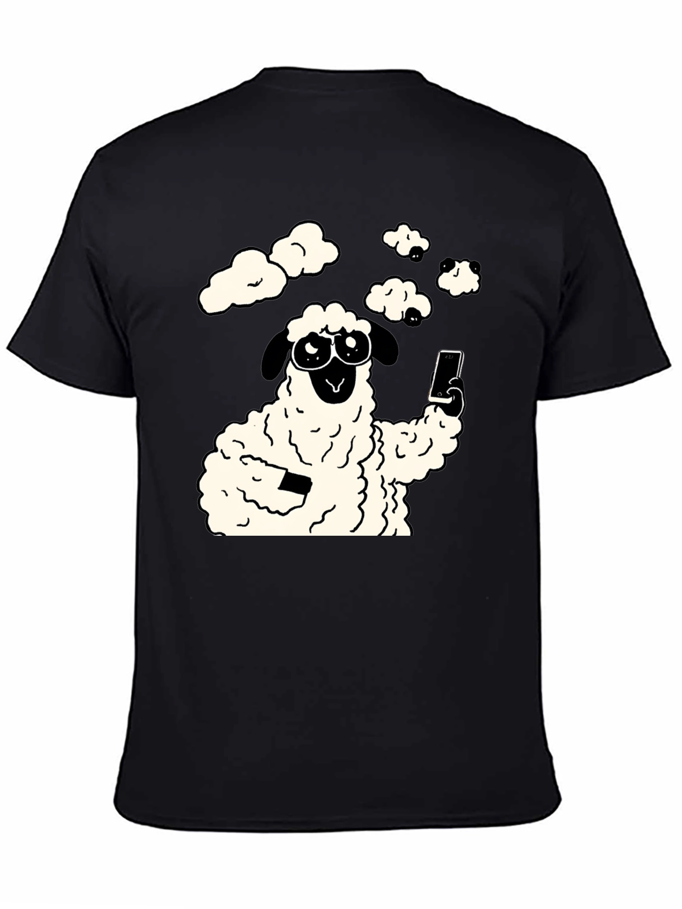 Black Funny Sheep Selfie Graphic Tee - Black view 4