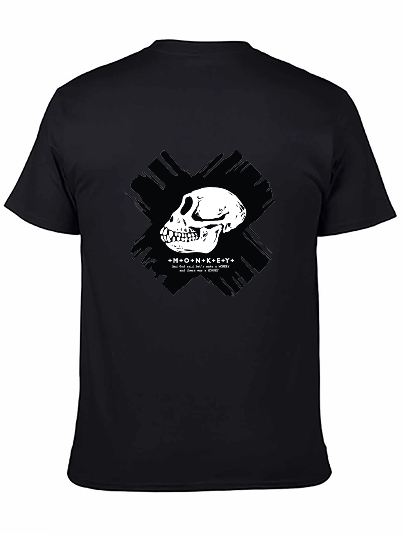 Black Monkey Skull Graphic T-Shirt - Crew Neck, Black view 4