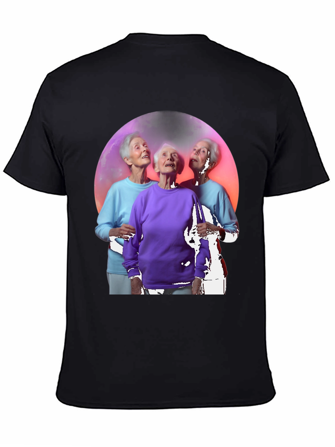 Black Three Grannies in Space Black T-Shirt view 4
