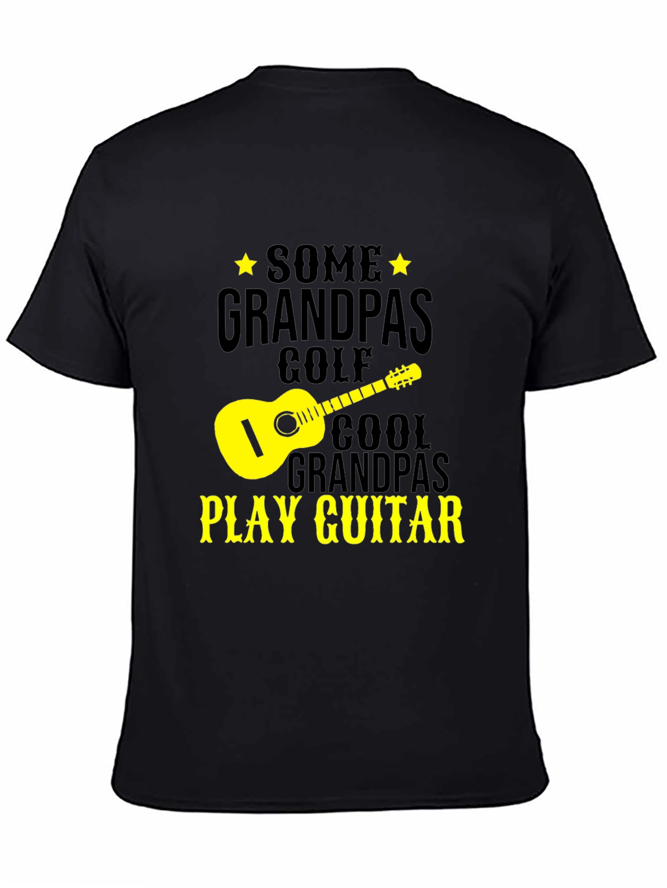 Black Cool Grandpa Guitar Player Black T-Shirt view 4