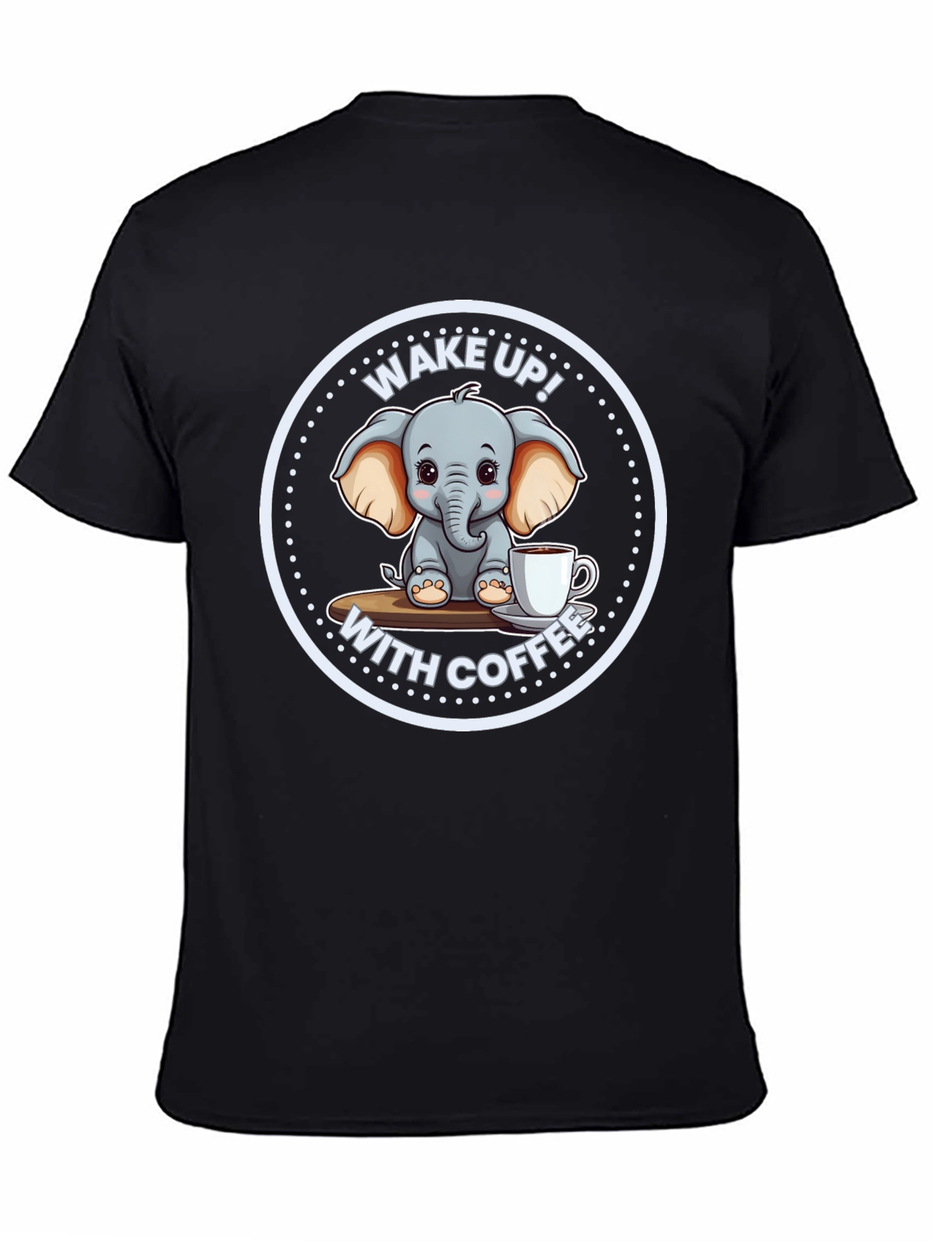 Black Cute Elephant Coffee T-Shirt view 4