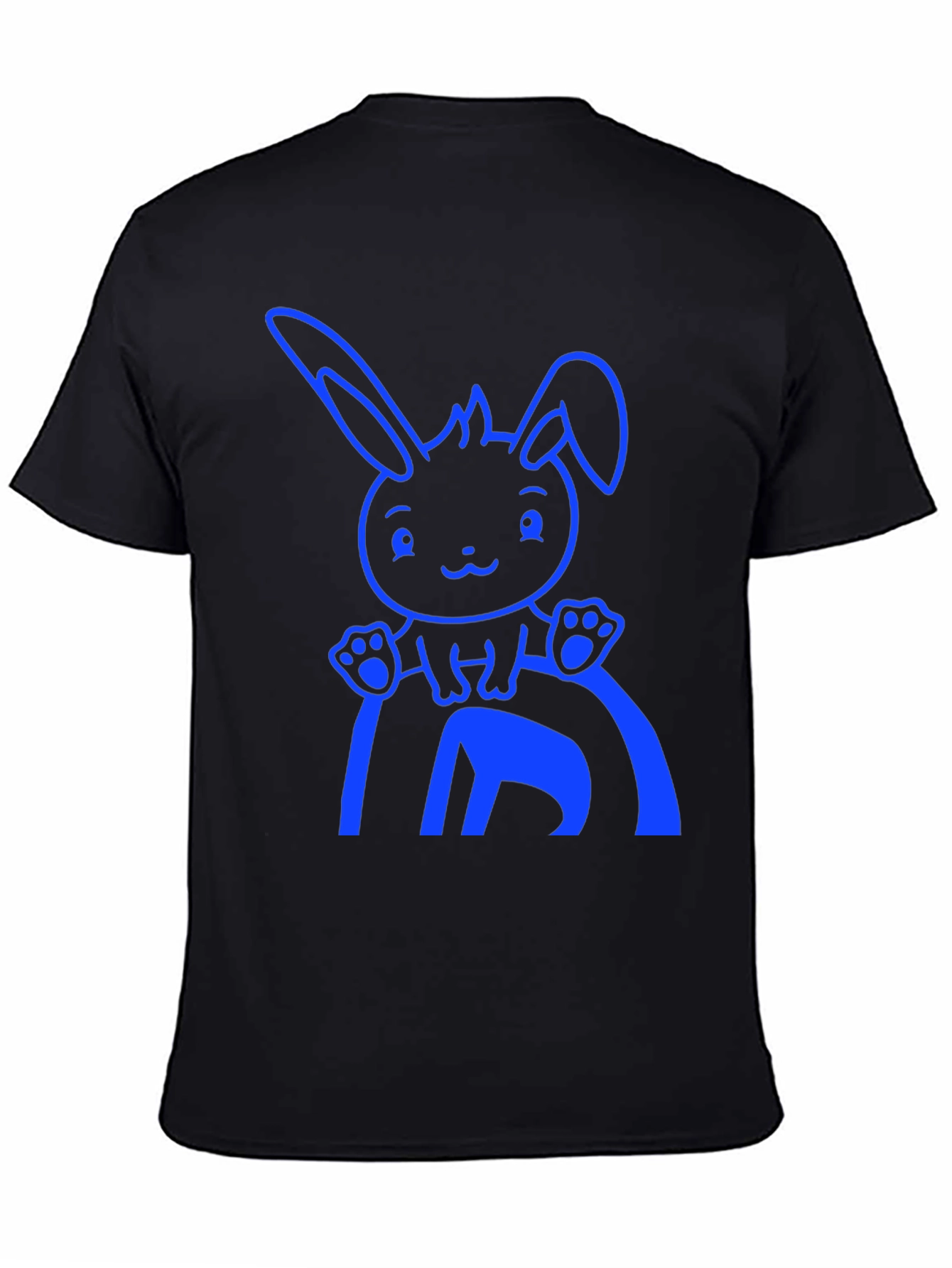 Black Cute Bunny Graphic Tee - Black Cotton Blend Shirt view 4