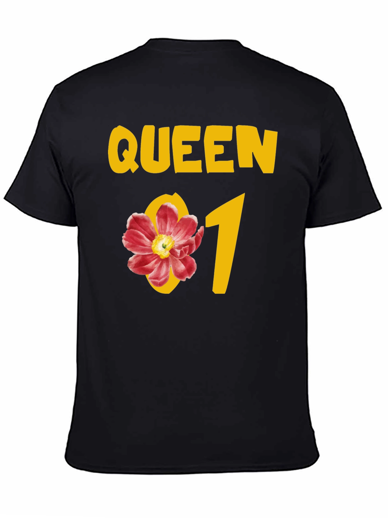 Black Queen Floral Graphic Tee - Black Cotton T-Shirt view 4