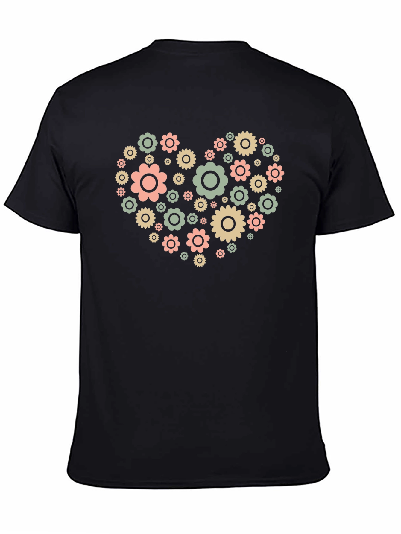 Black Floral Heart Graphic Tee - Black Cotton Blend view 4