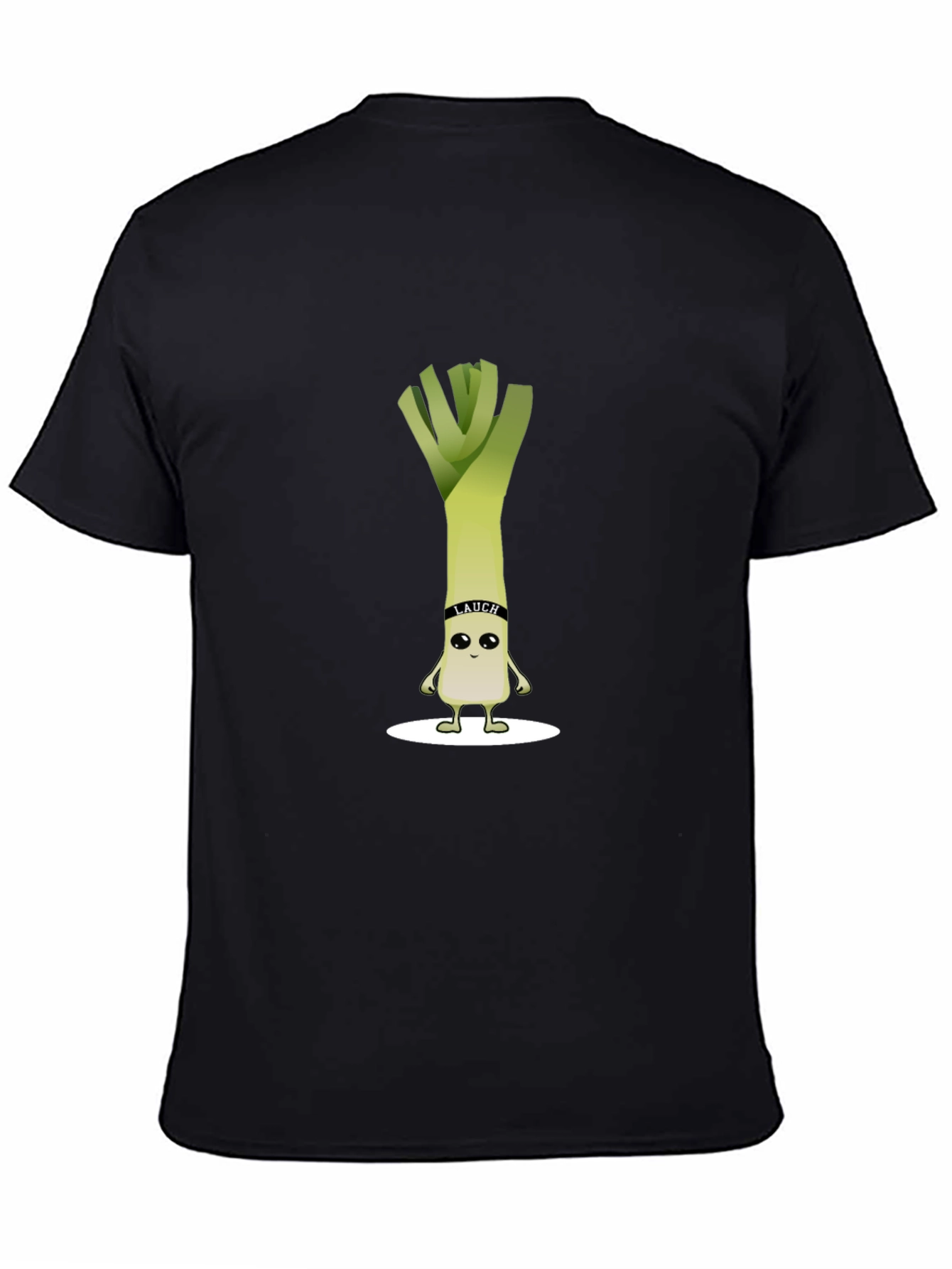 Black Funny Leek Cartoon Black T-Shirt view 4