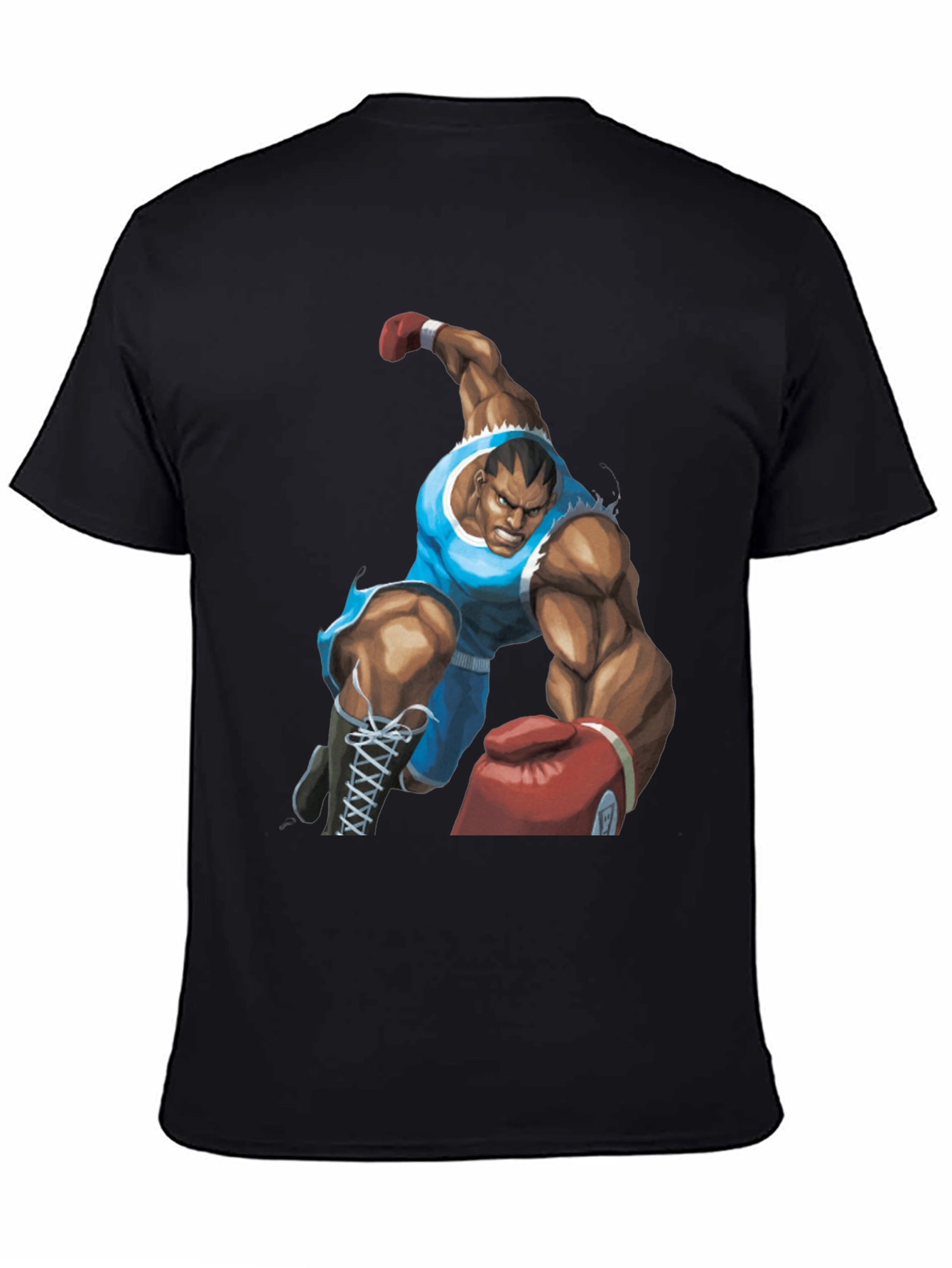 Black Bald Boxer Punch Out Style Black T-Shirt view 4