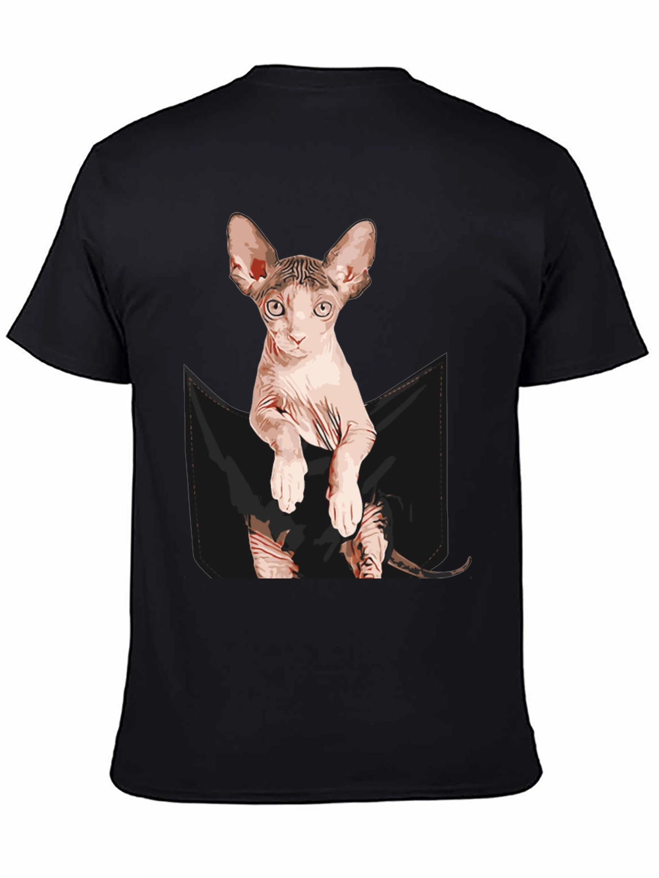 Black Sphynx Cat Pocket T-Shirt - Quirky Graphic Tee view 4