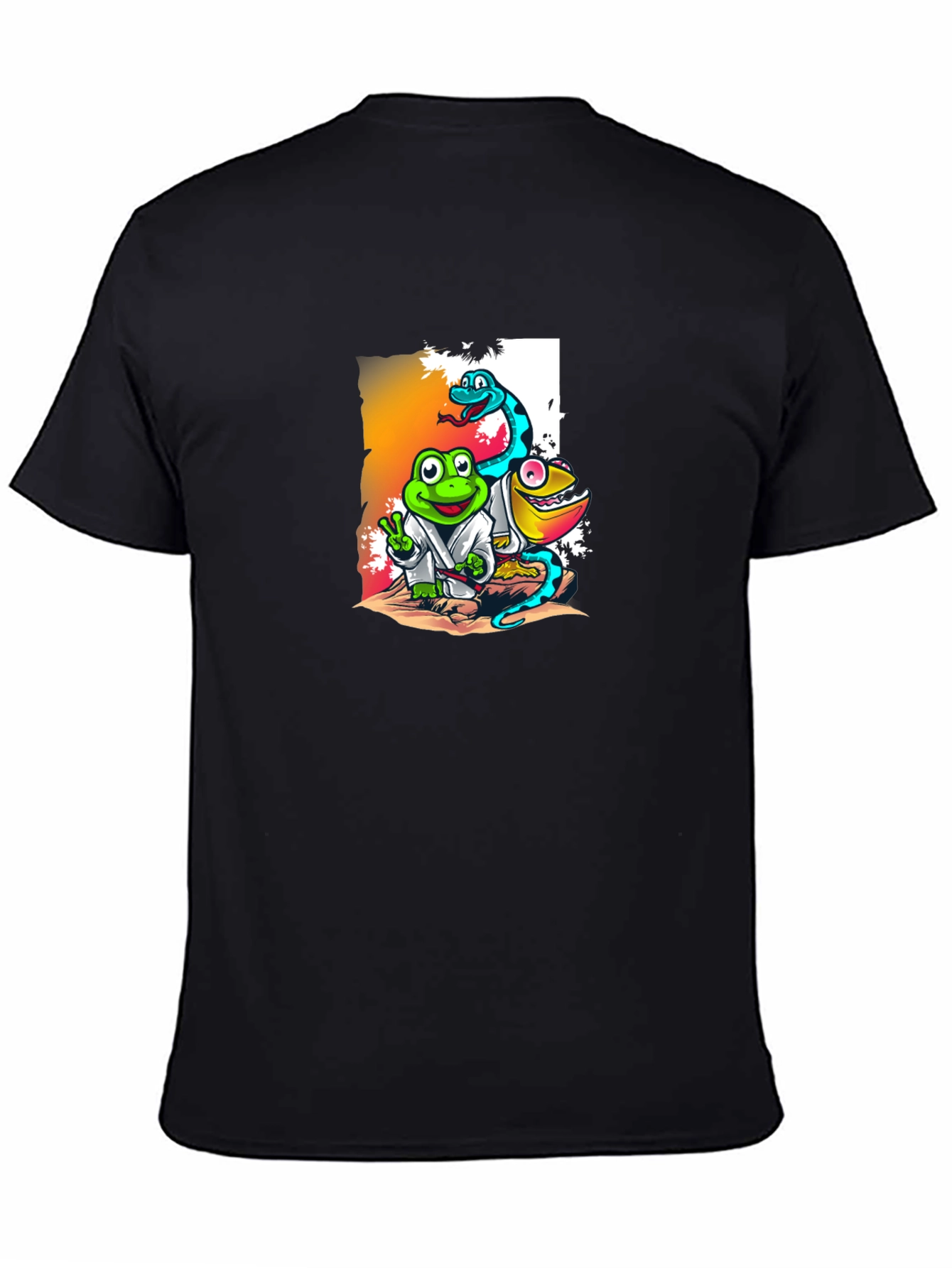 Black Cartoon Reptile Karate T-Shirt view 4