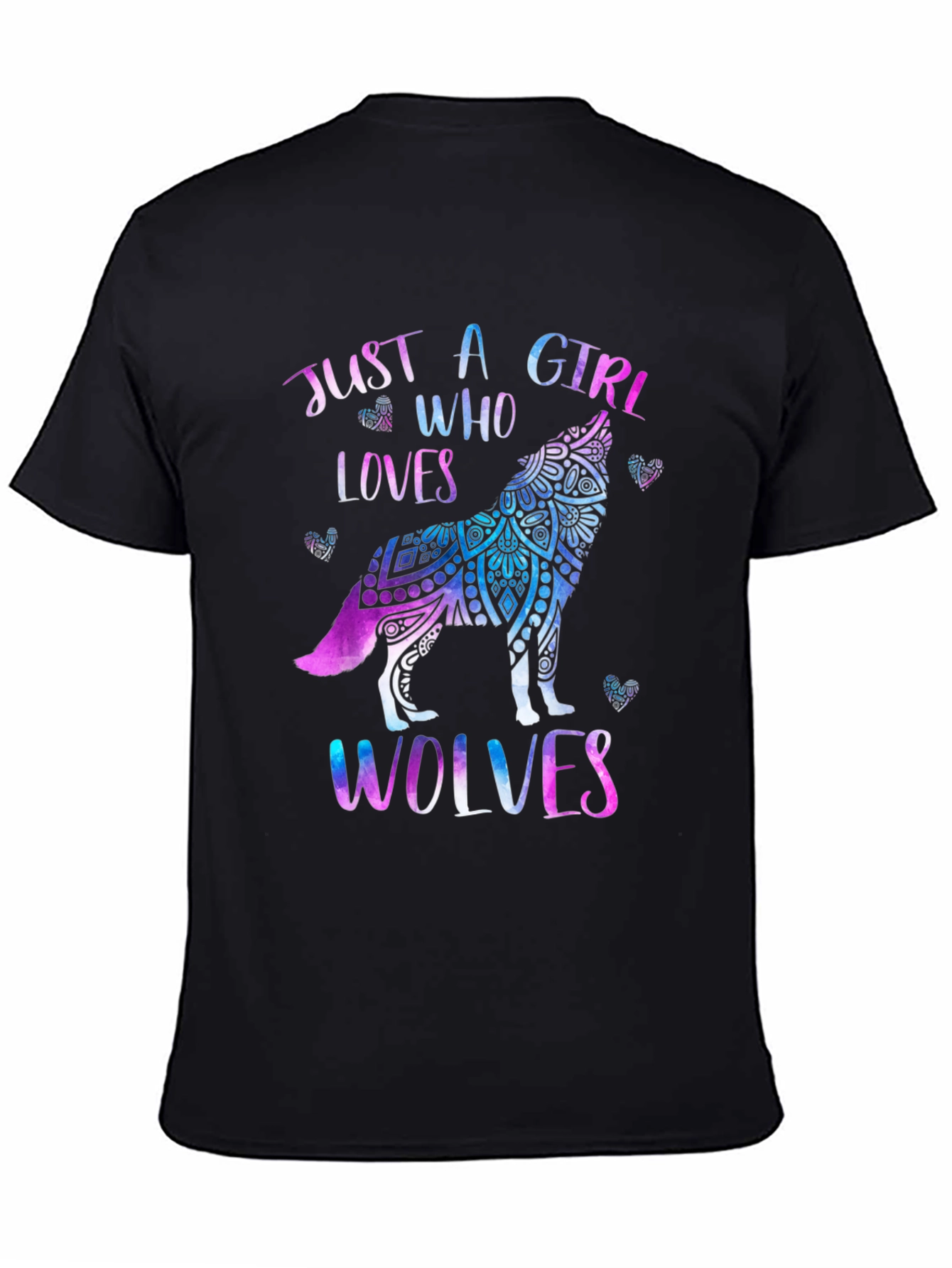 Black Just A Girl Who Loves Wolves T-Shirt view 4