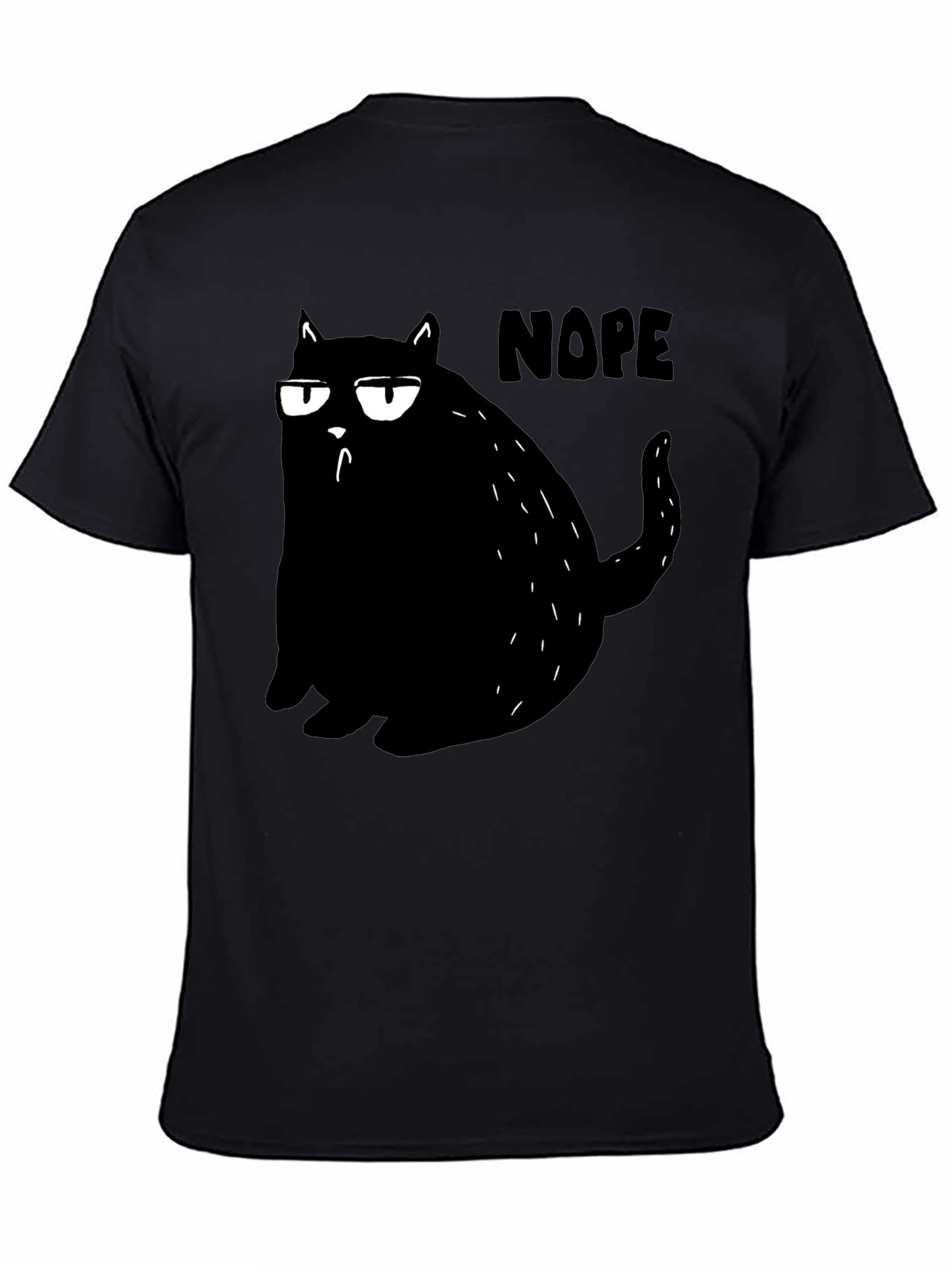 Black Nope Cat Graphic Tee - Black Cotton T-Shirt  view 4