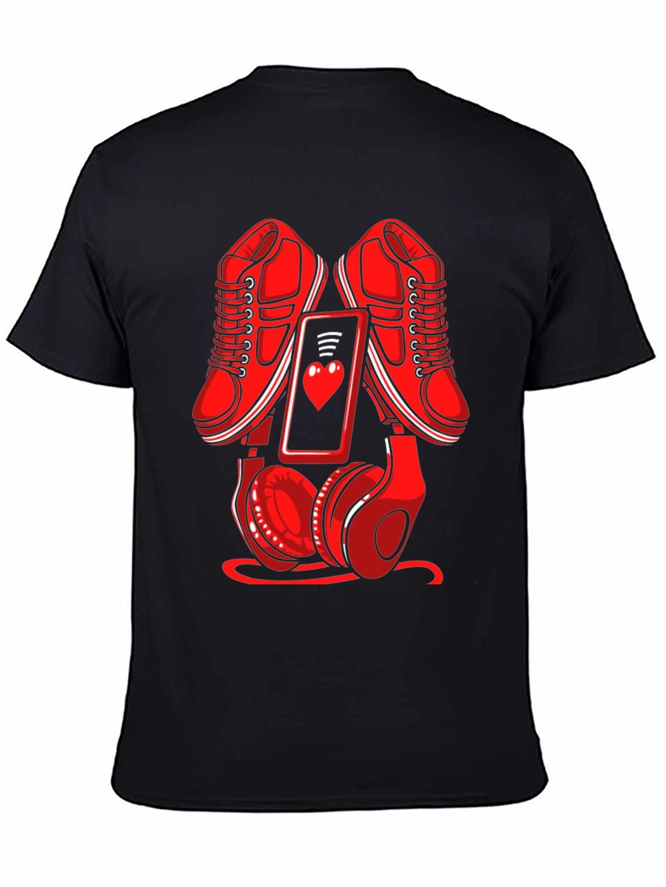 Black Red Sneakers, Phone & Headphones Graphic T-Shirt view 4