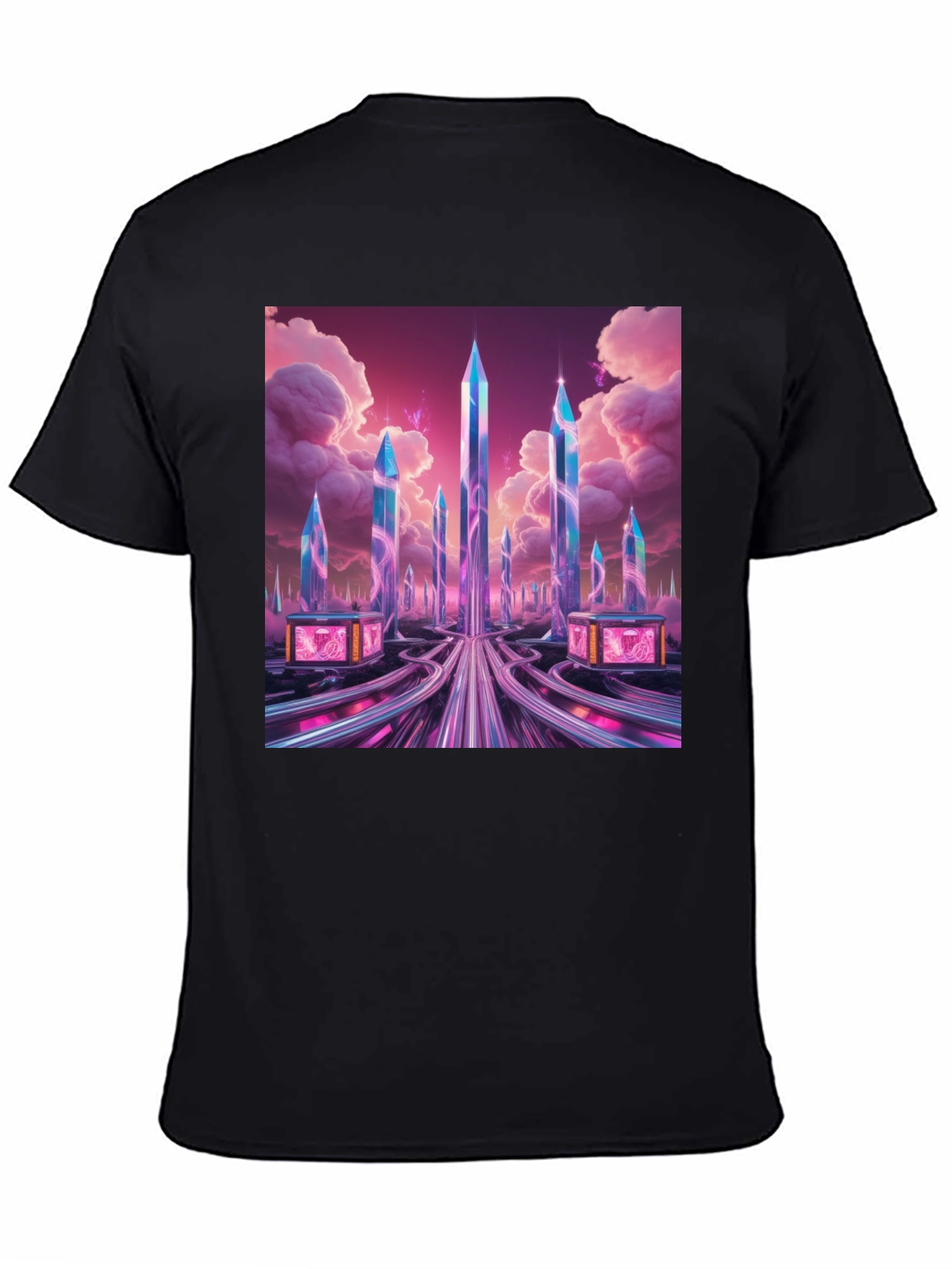 Black Futuristic Cityscape Graphic Tee view 4