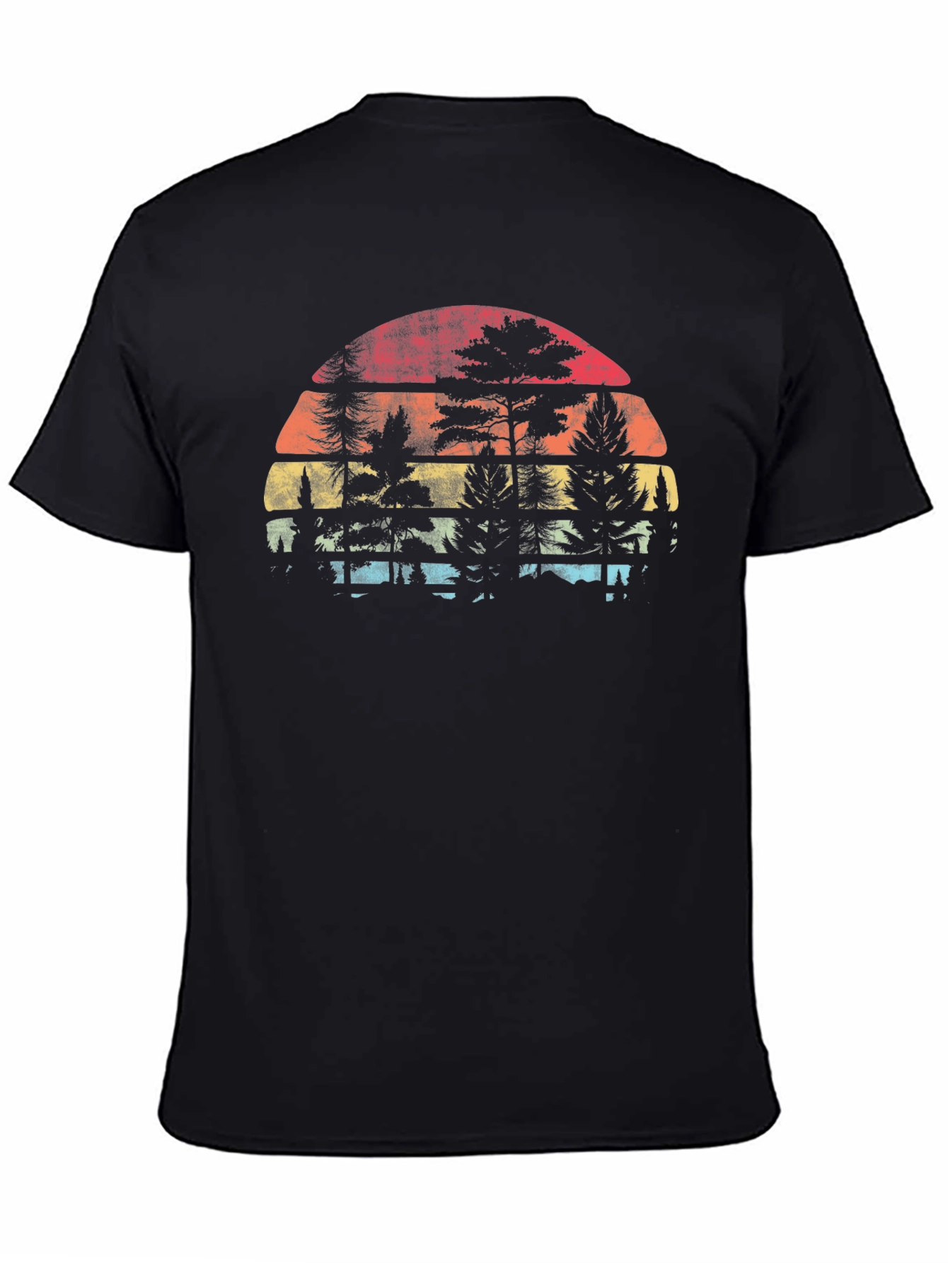 Black Retro Sunset Tree Silhouette T-Shirt view 4