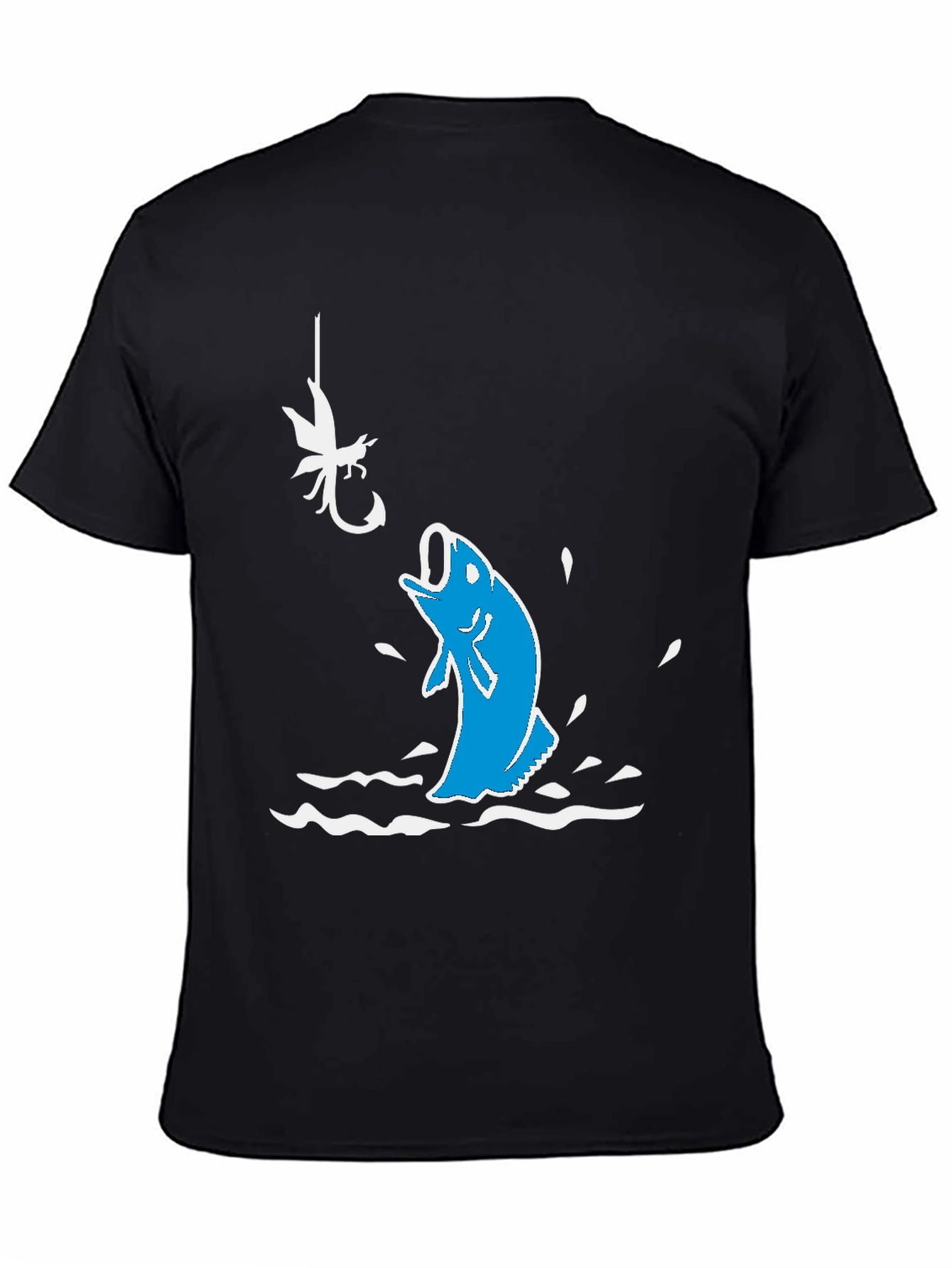 Black Fishing Hook T-Shirt: Jumping Bass Design view 4