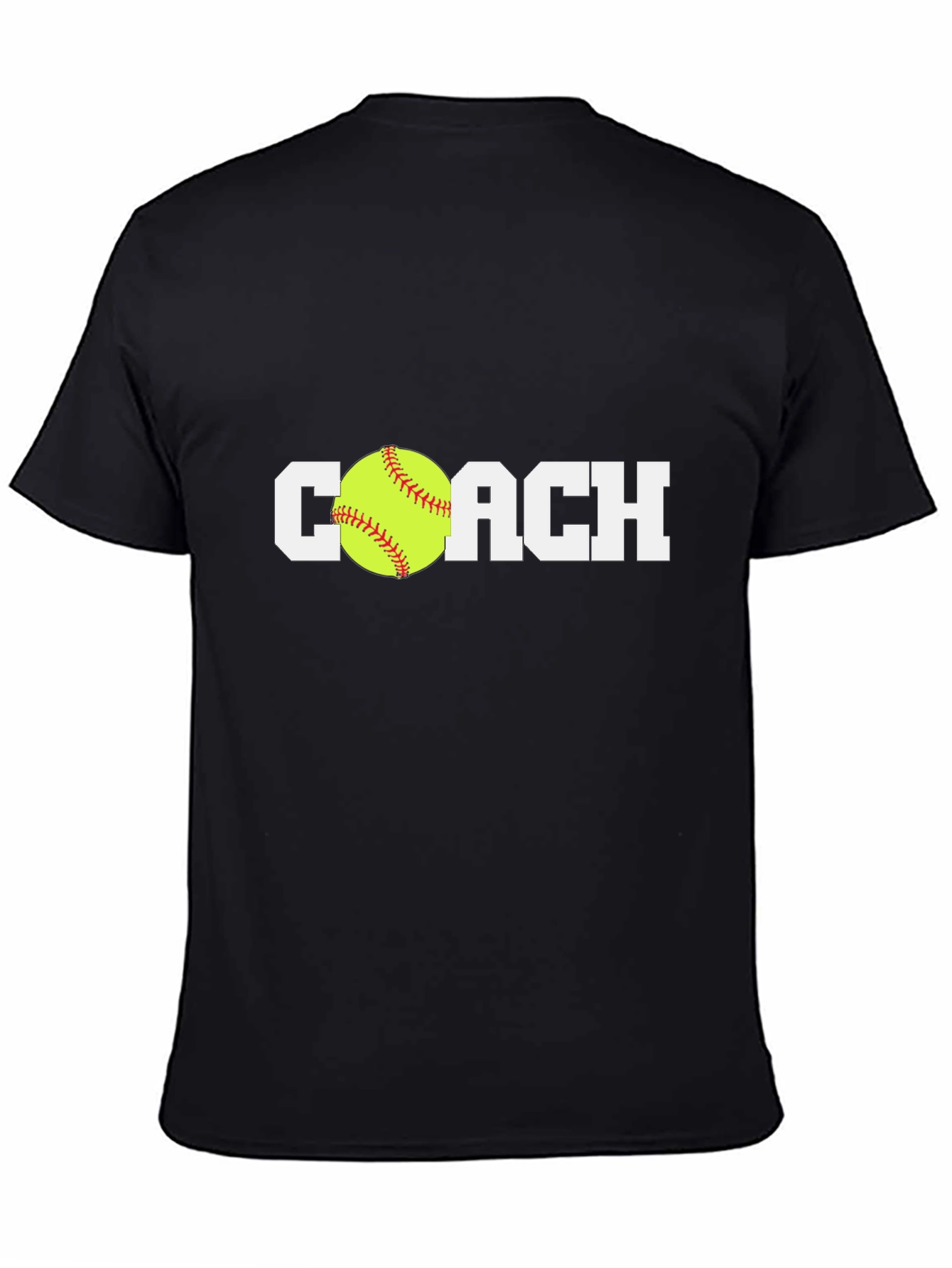 Black Softball Coach T-Shirt - Black Cotton Tee view 4