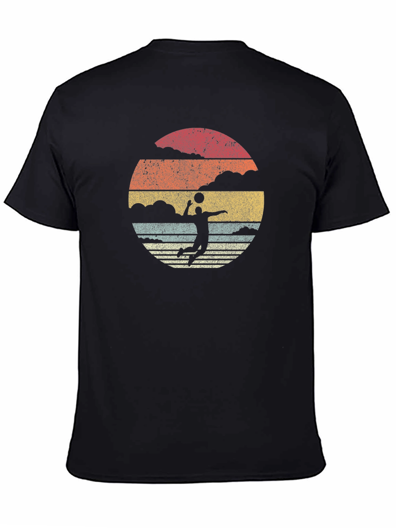Black Retro Volleyball Sunset Graphic T-Shirt view 4