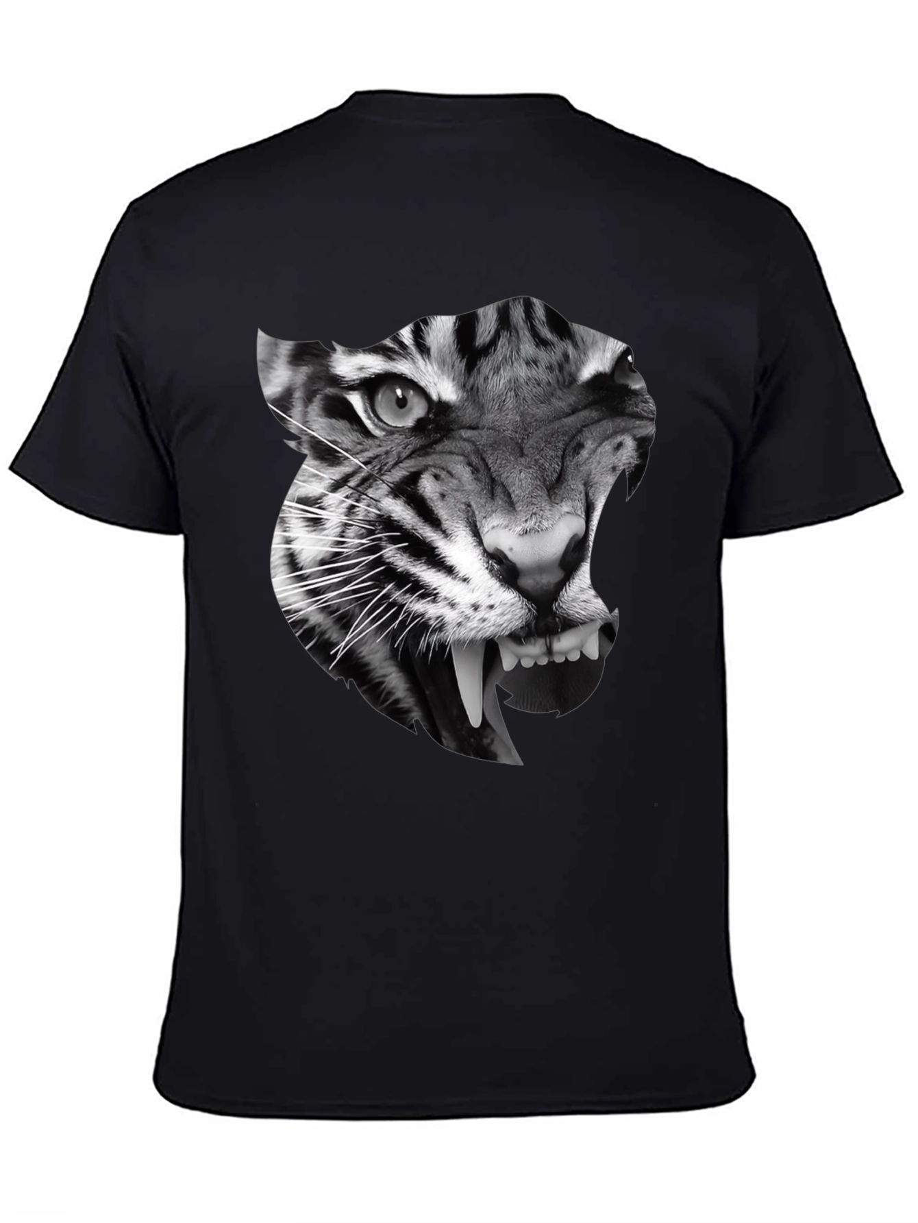 Black Men's Black T-Shirt with Tiger Graphic view 4