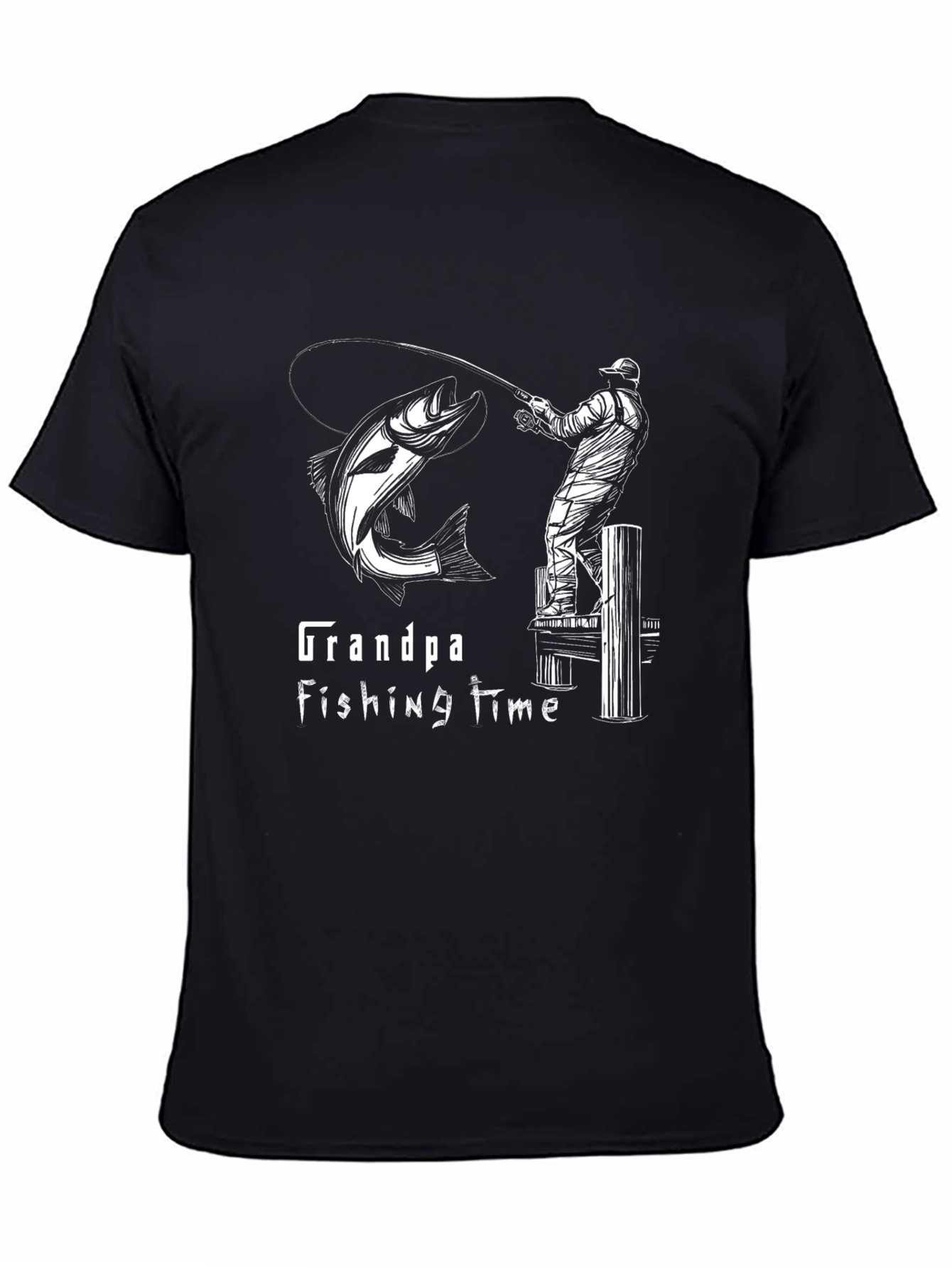 Black Grandpa Fishing Time Black T-Shirt view 4