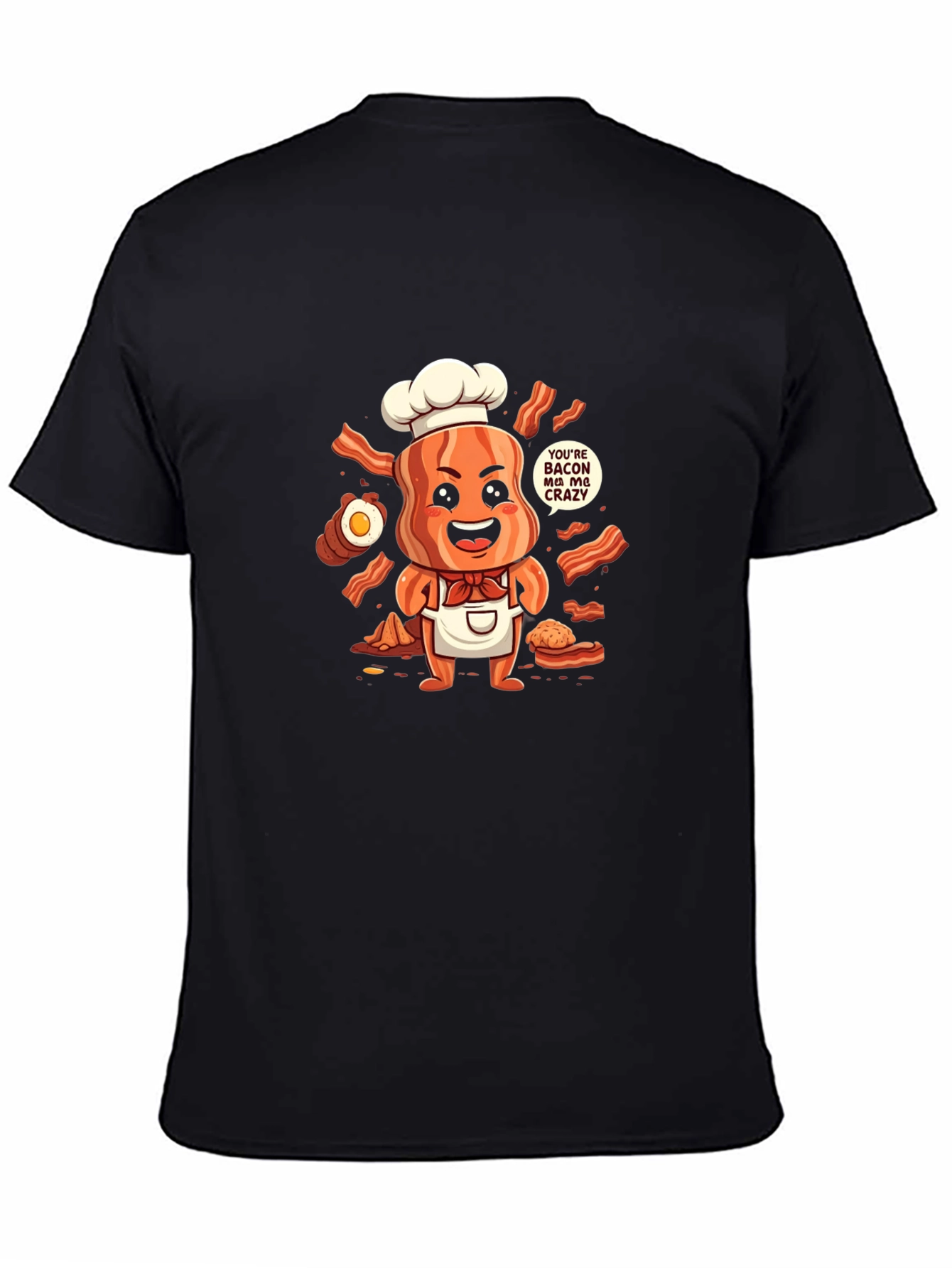Black Funny Bacon Chef T-Shirt view 4