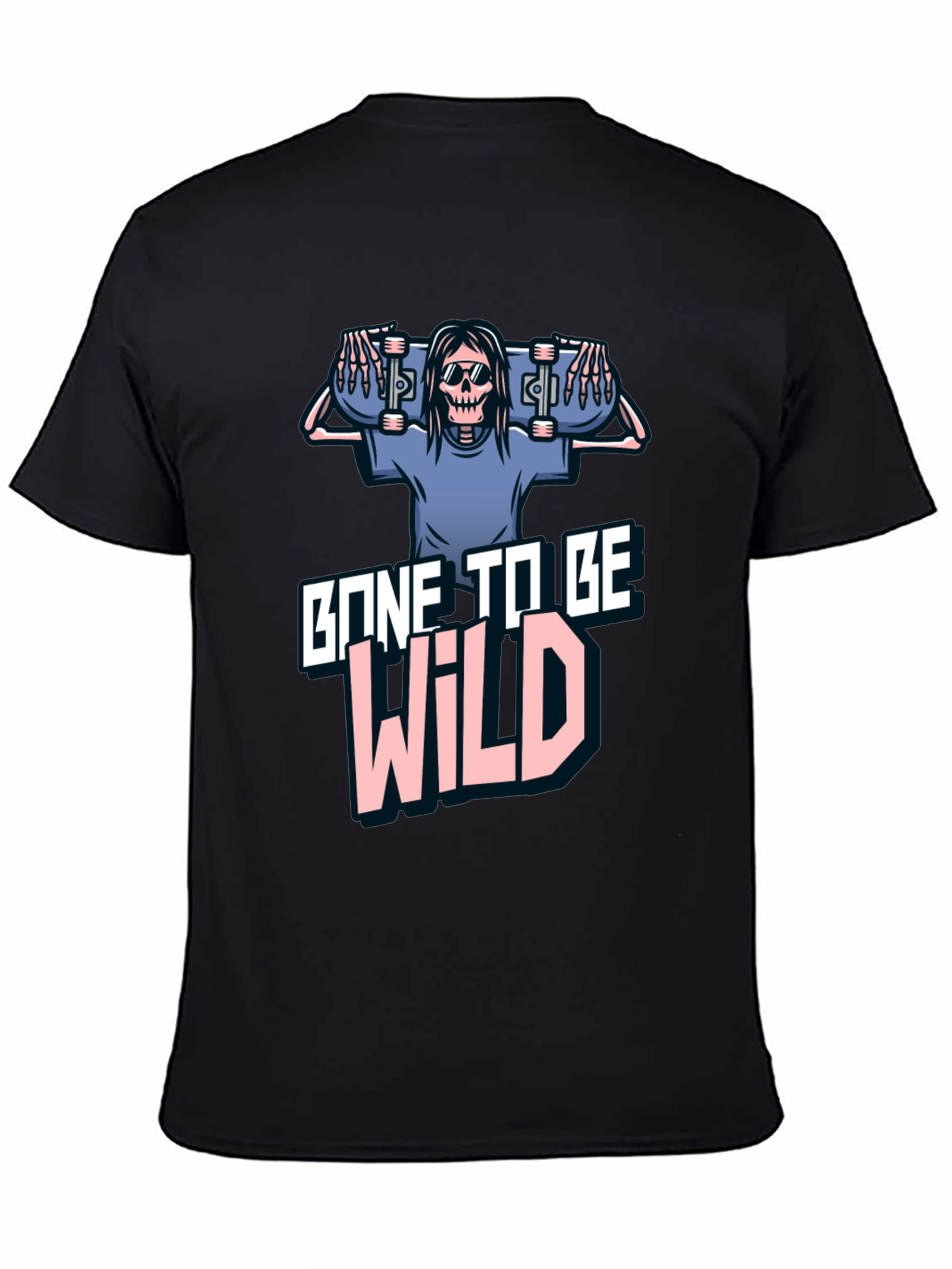 Black Gone To Be Wild Skeleton Skateboard Graphic Tee view 4