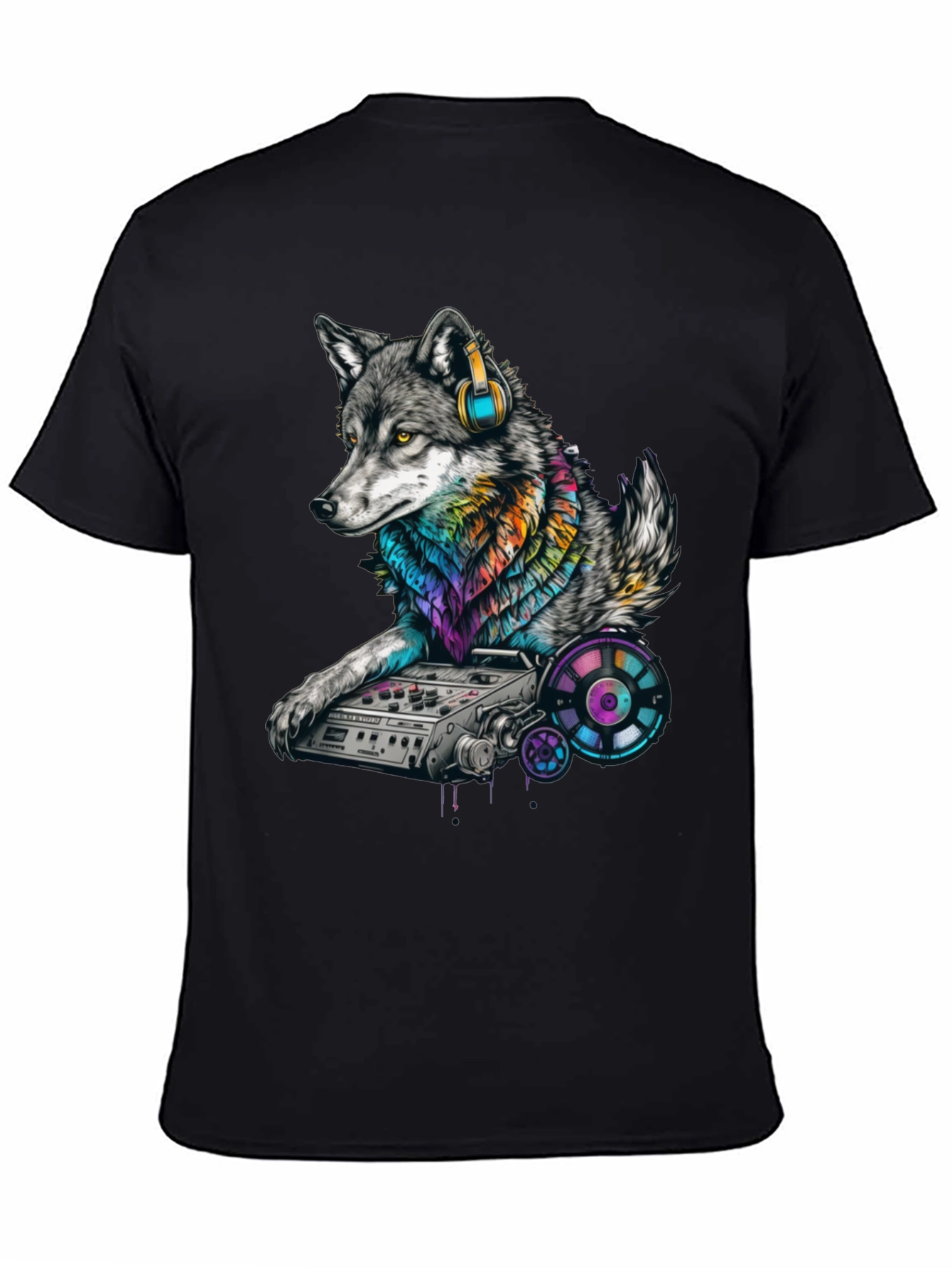 Black DJ Wolf Graphic T-Shirt - Cool Music Lover Tee view 4