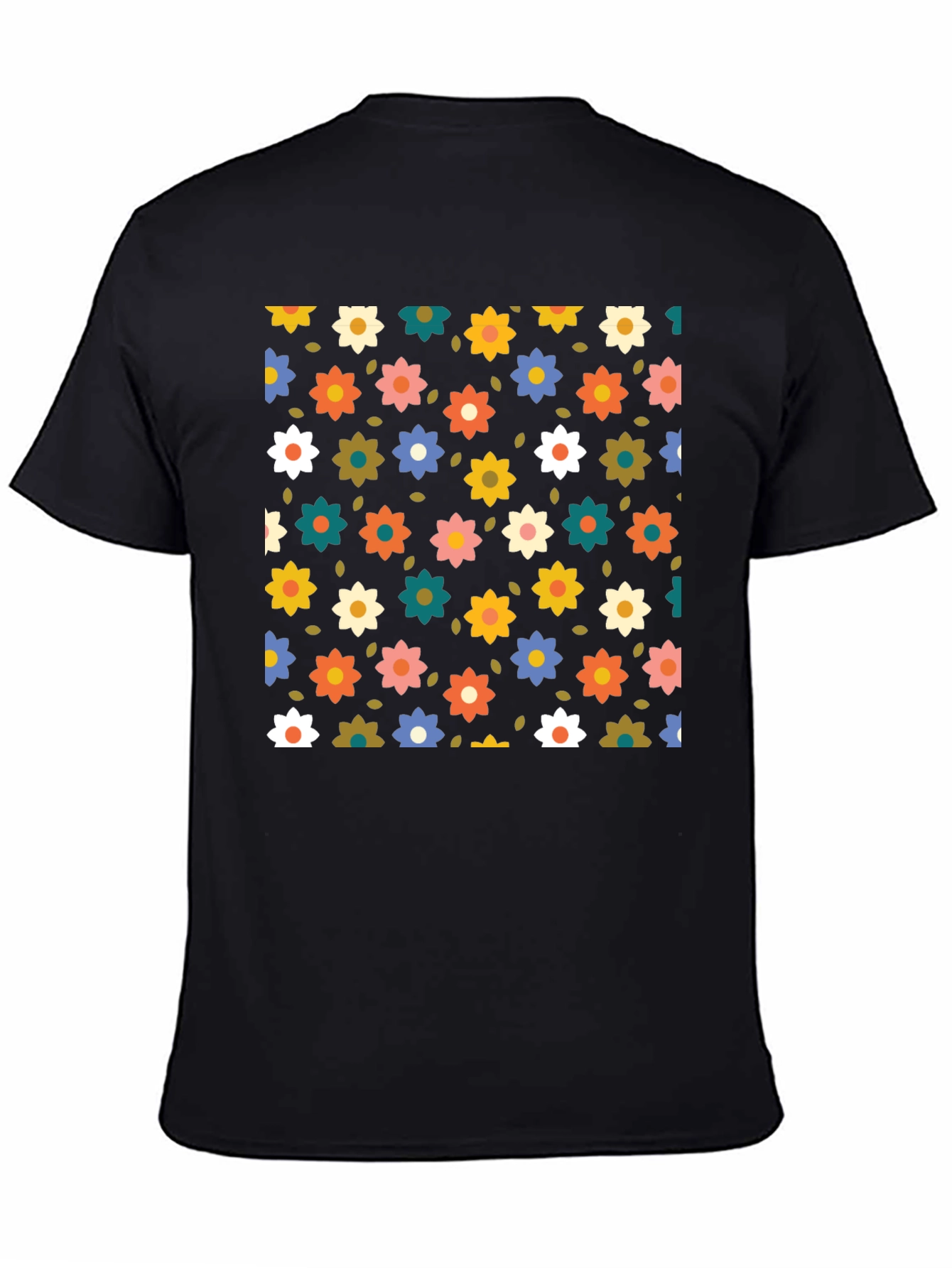 Black Floral Pattern Black T-Shirt view 4