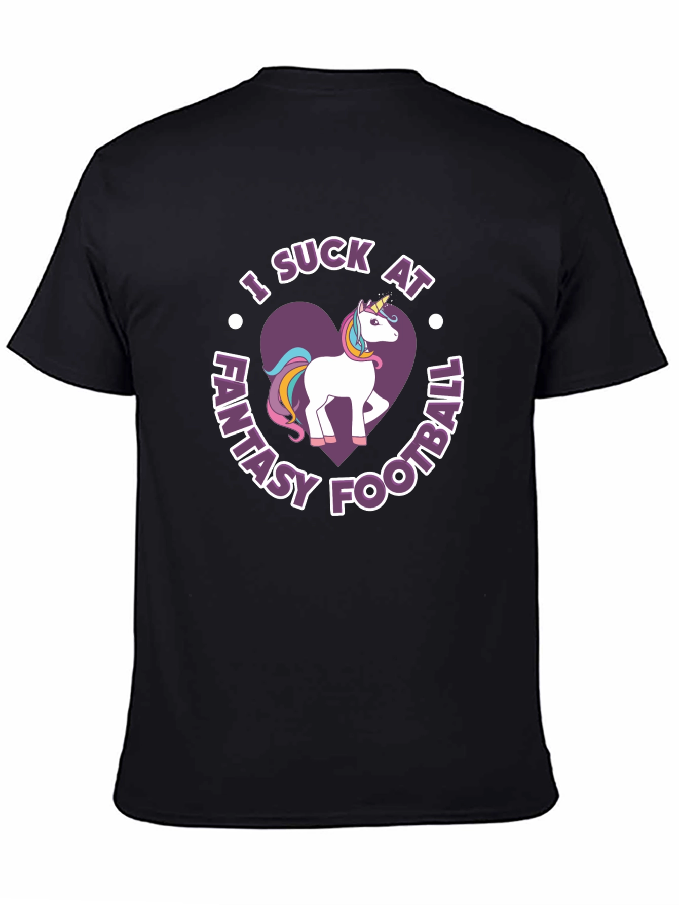 Black Funny "I Suck at Fantasy Football" Unicorn T-Shirt view 4