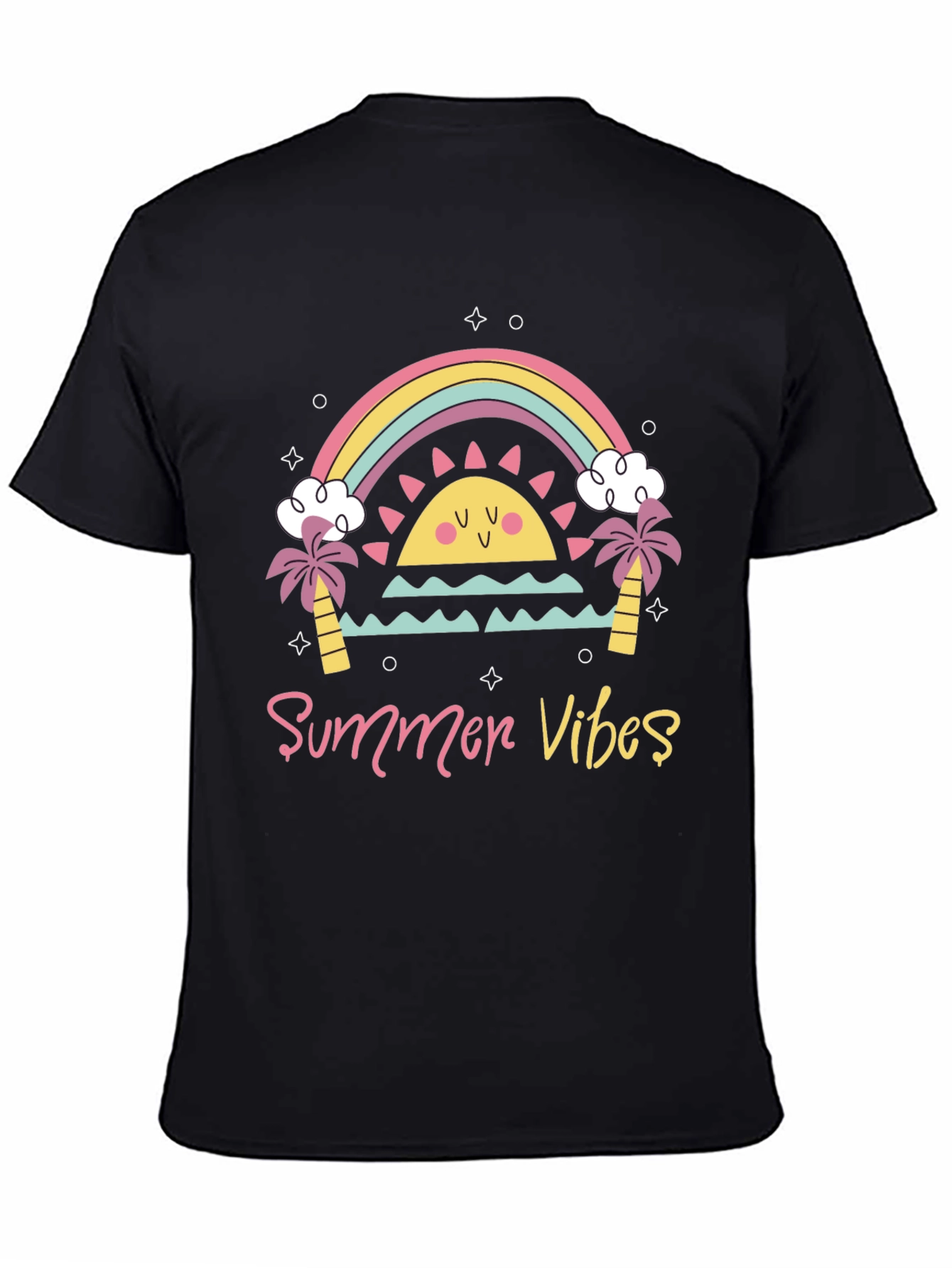 Black Summer Vibes Graphic Tee - Black Casual T-Shirt view 4