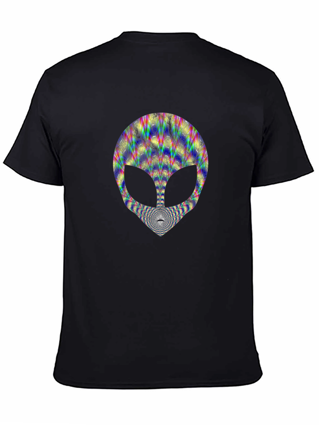 Black Trippy Alien Head Graphic Tee - Black Cotton T-Shirt view 4