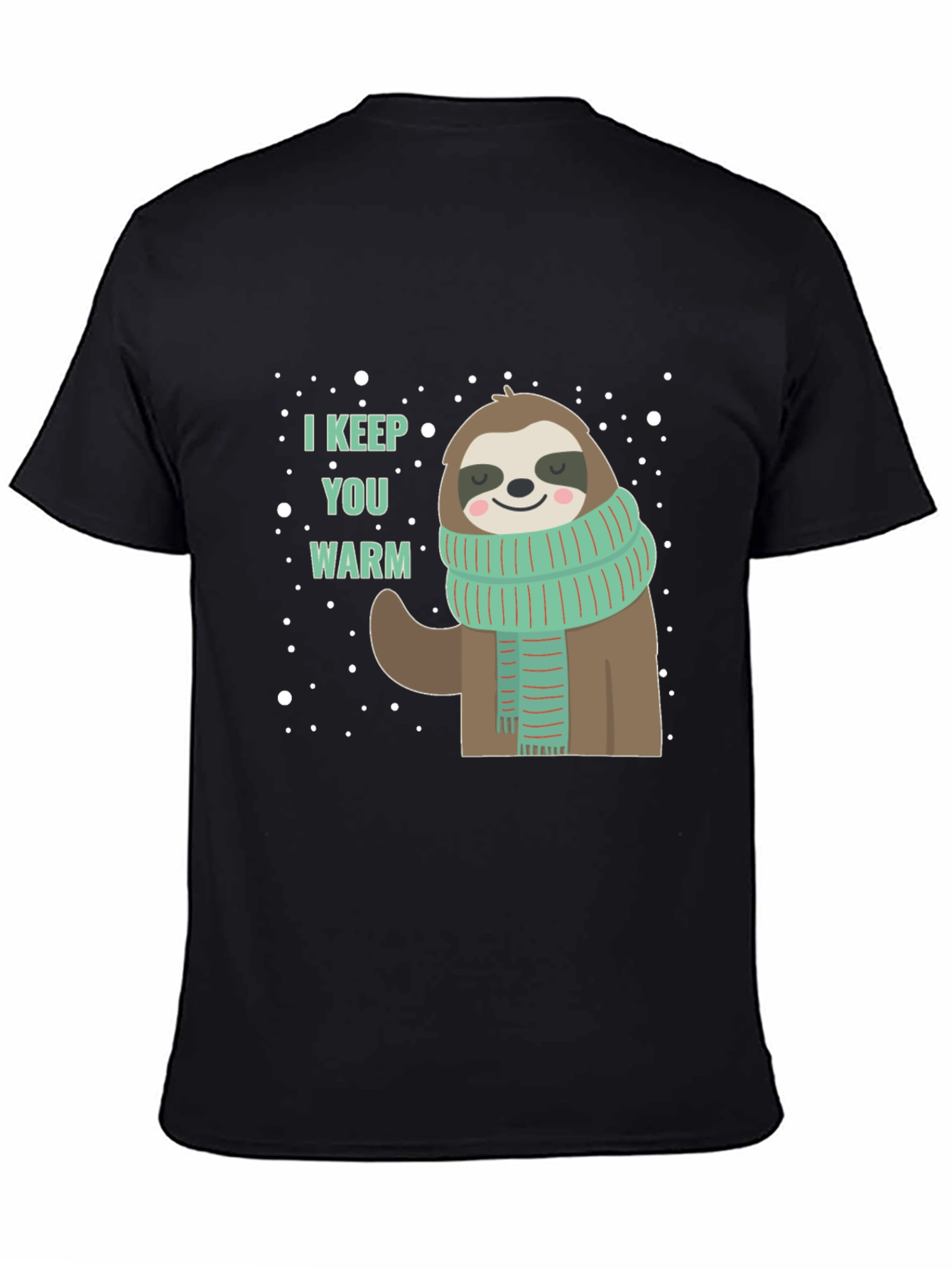 Black Cute Sloth Winter T-Shirt - I Keep You Warm view 4