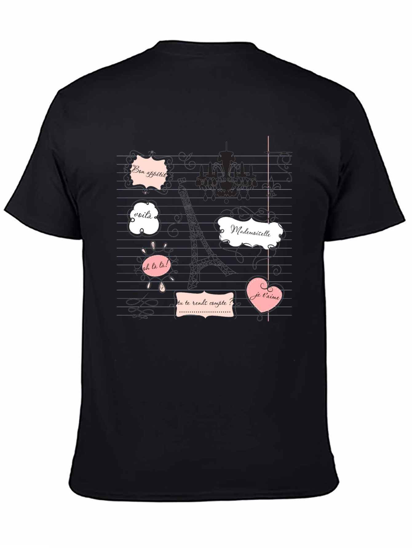 Black Parisian Phrases Graphic Tee view 4