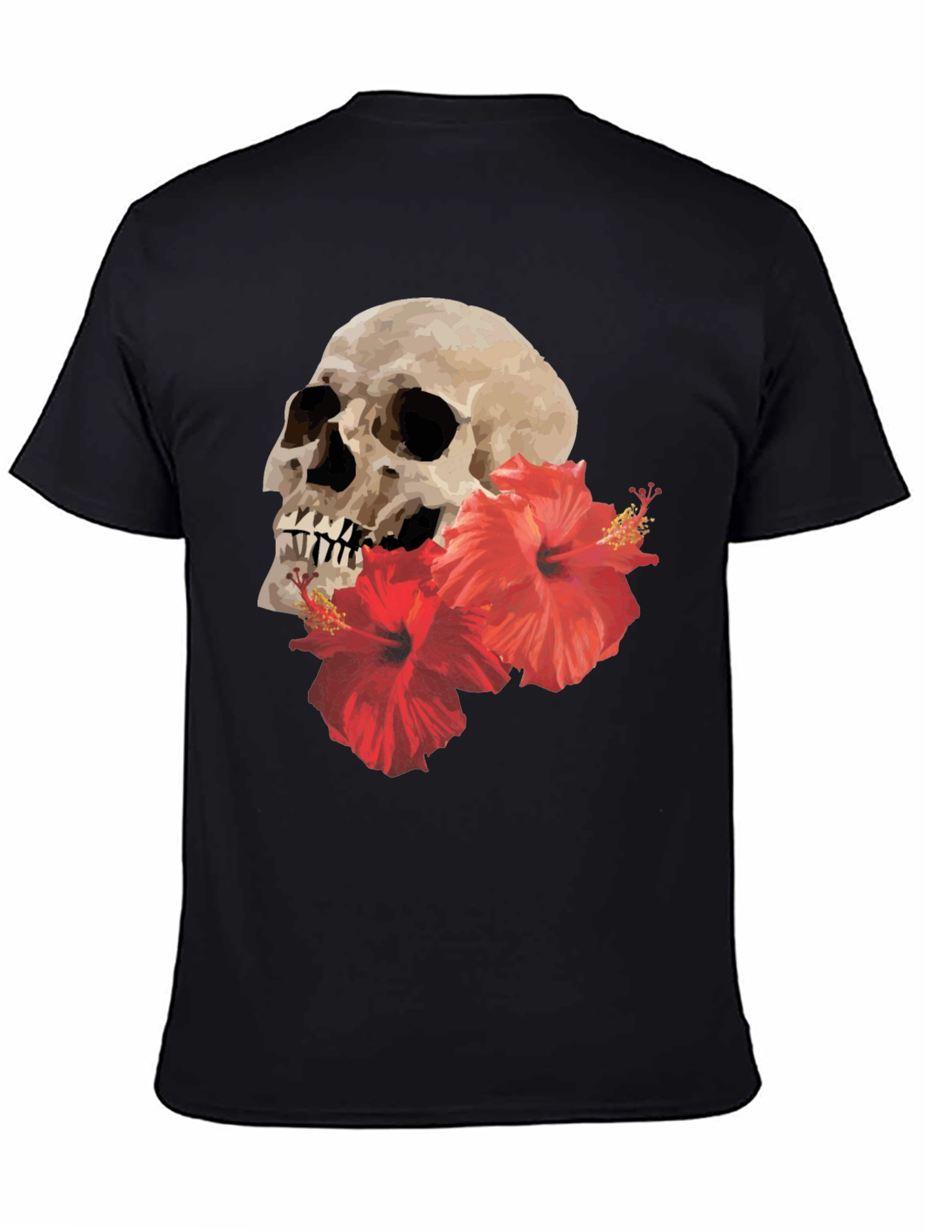 Black Skull & Hibiscus Graphic Tee - Bold Style view 4