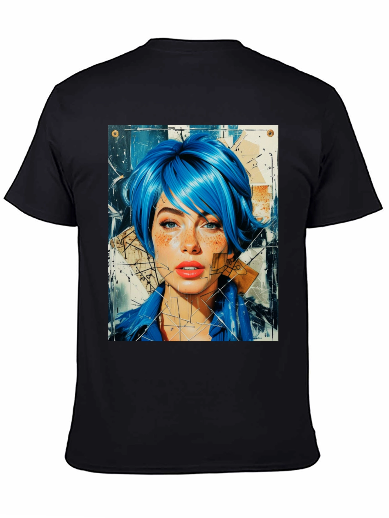 Abstract Blue Hair Woman Graphic Tee - 4