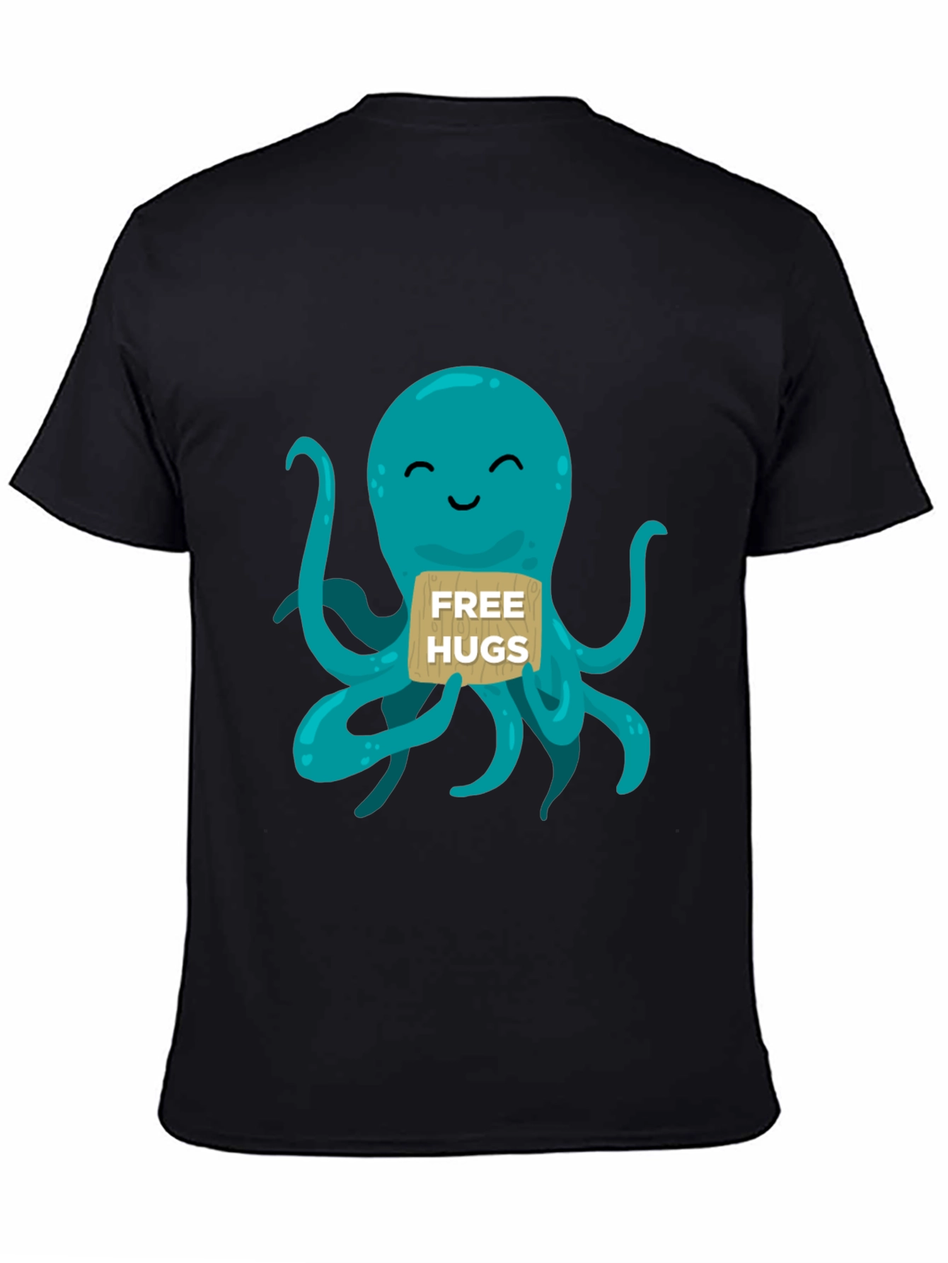 Black Cute Octopus 'Free Hugs' Graphic T-Shirt view 4