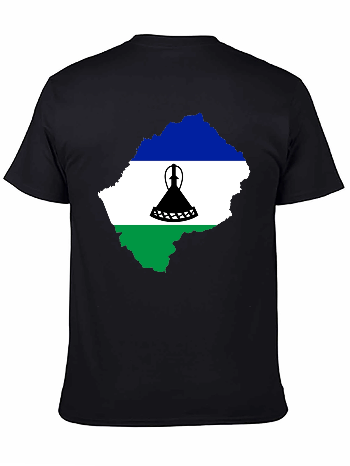 Lesotho Flag Map T-Shirt - Black - 4