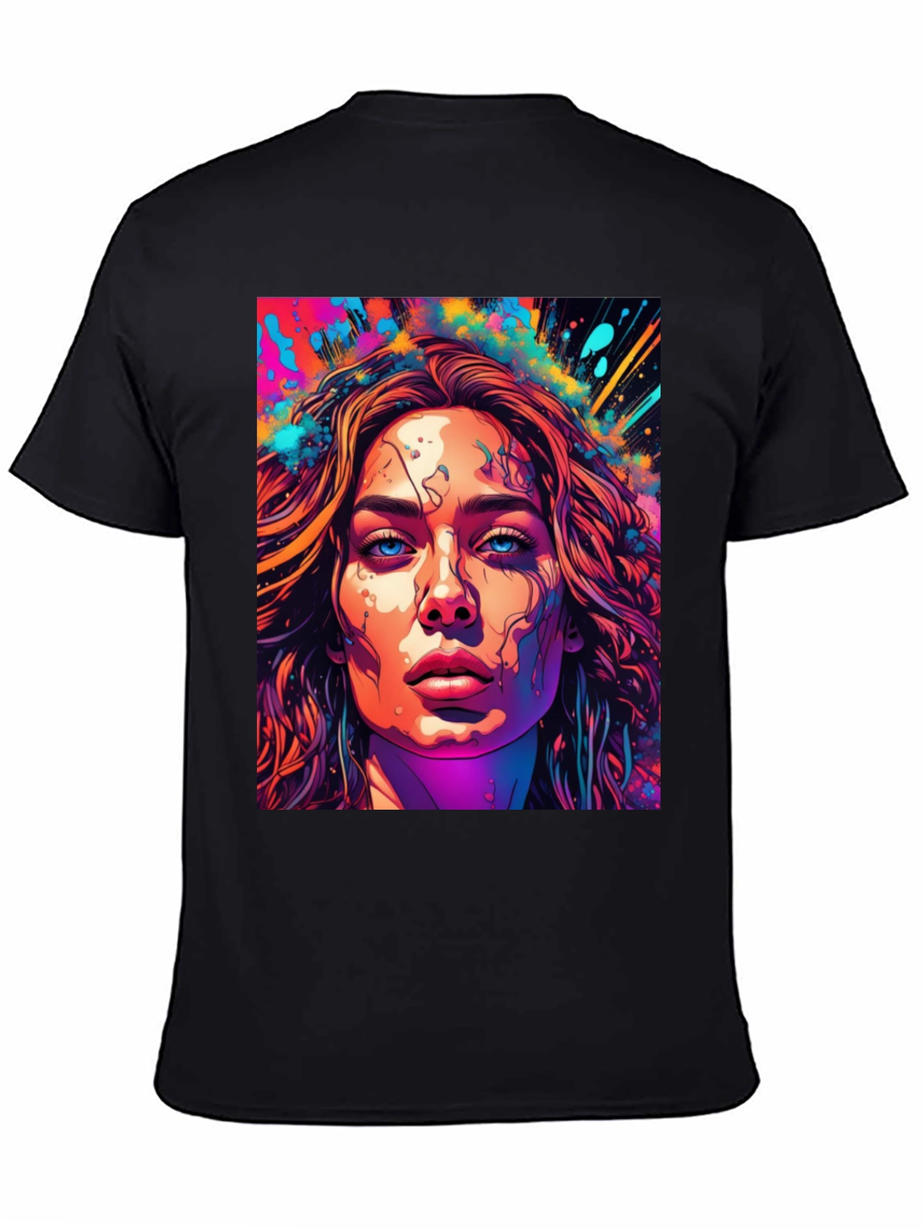 Black Artistic Women's Face Graphic T-Shirt view 4