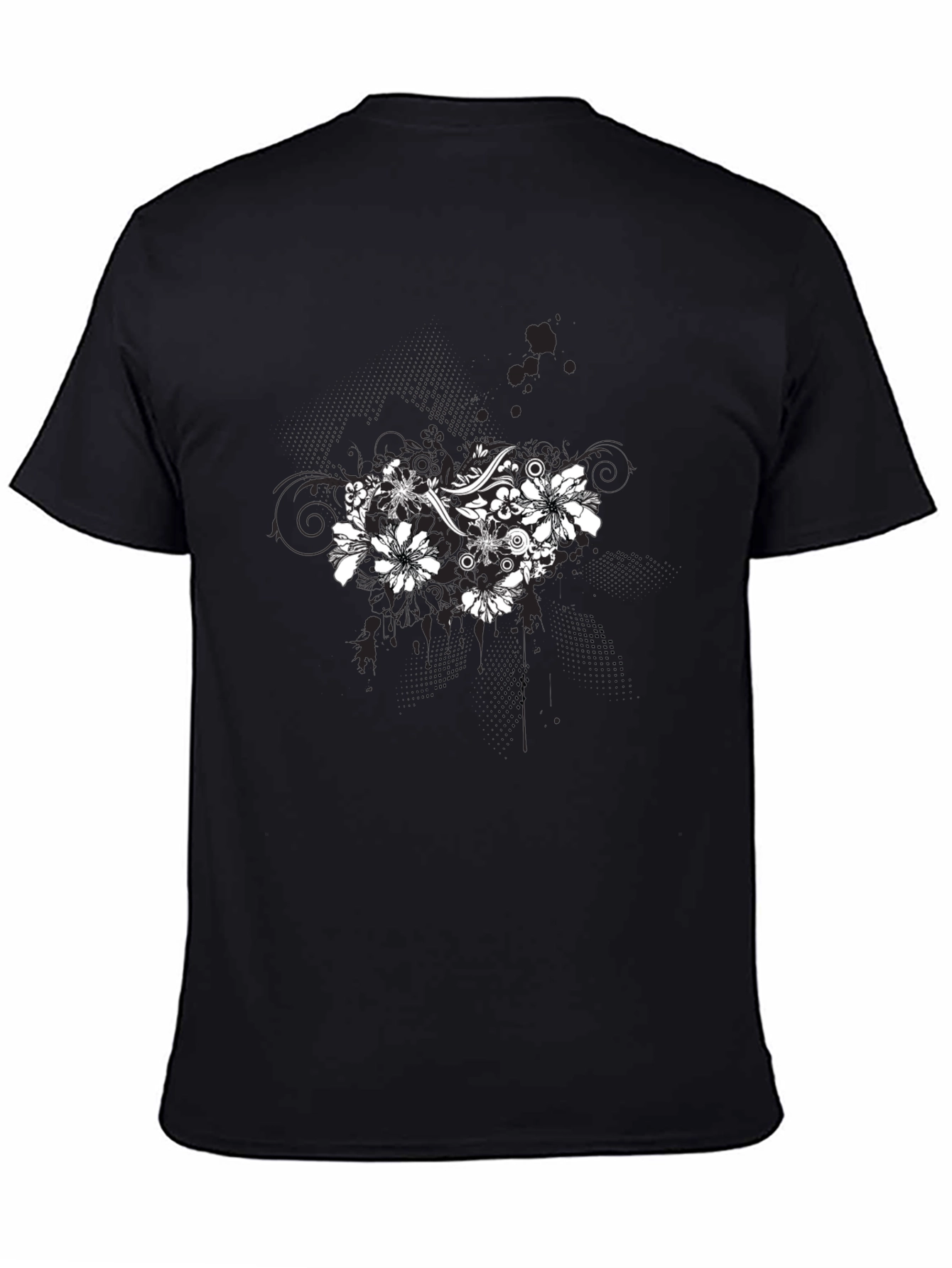 Black Floral Graphic Black T-Shirt for Men view 4