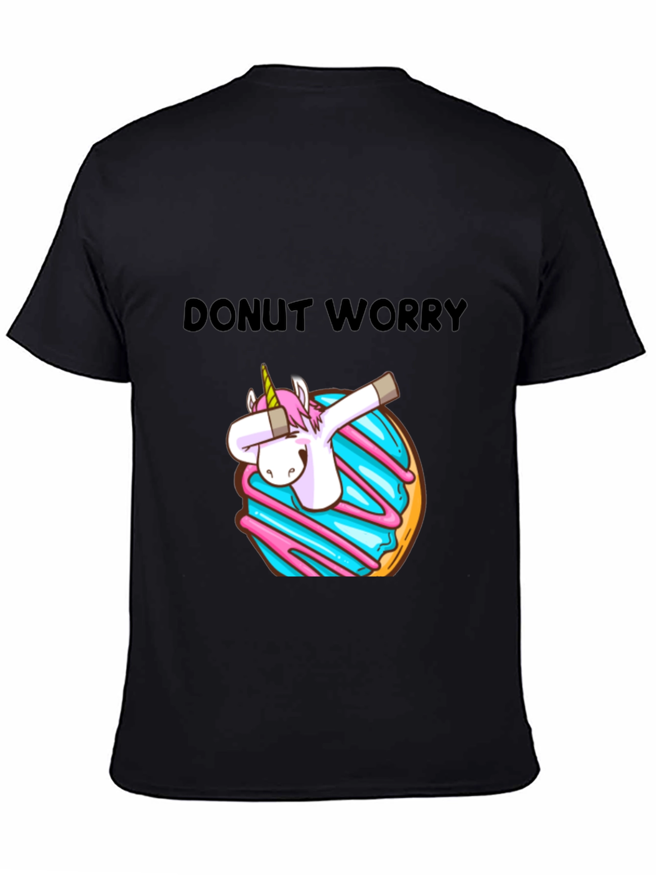 Black Donut Worry Unicorn Dab Graphic T-Shirt view 4