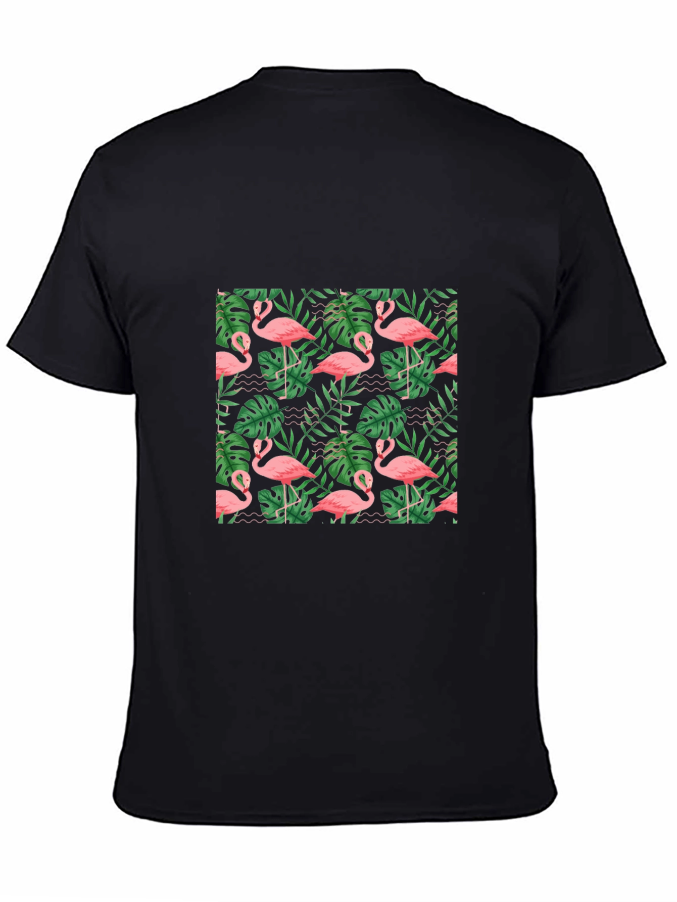 Black Tropical Flamingo Print Black T-Shirt view 4