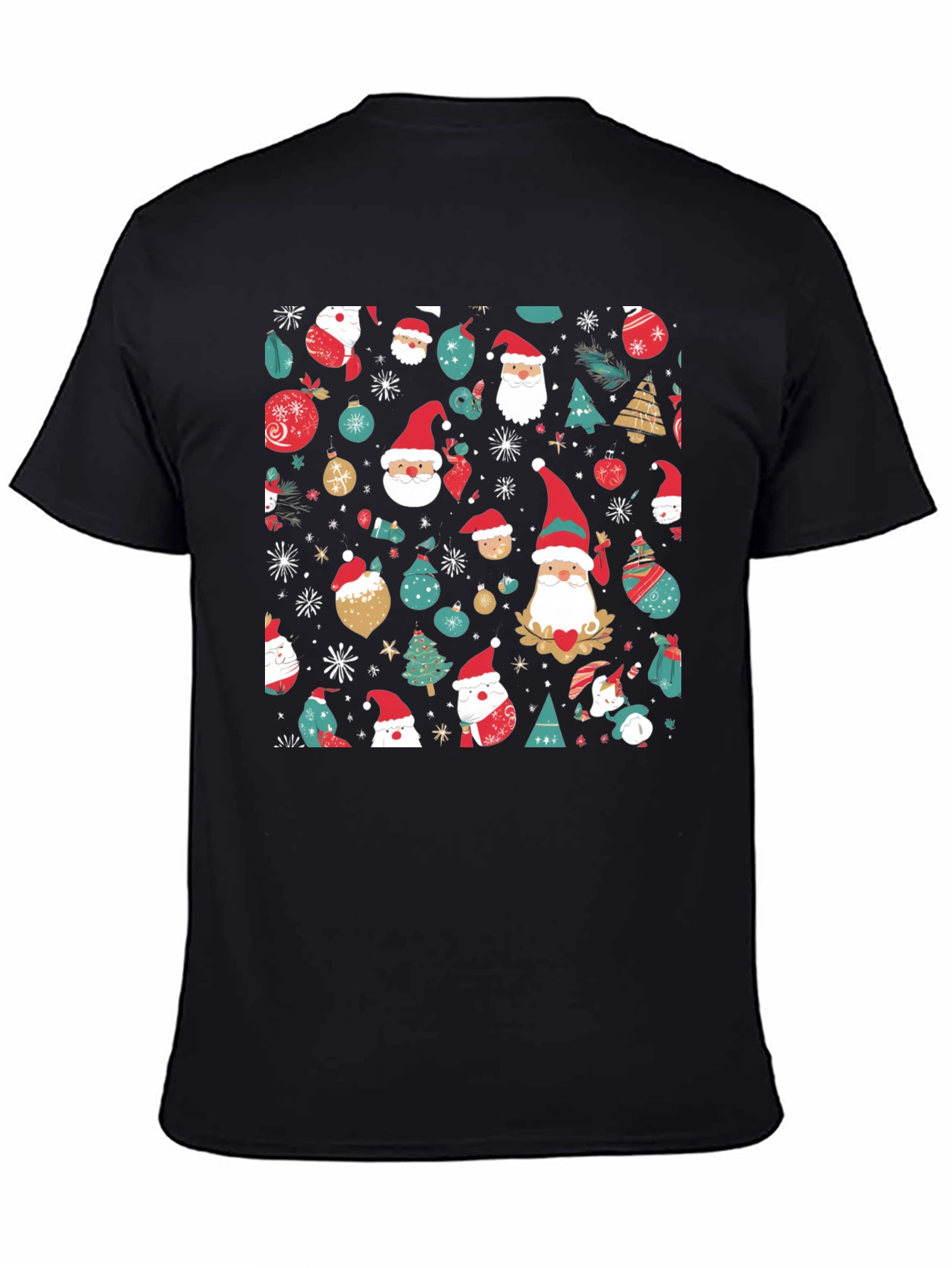 Black Festive Christmas Pattern T-Shirt view 4