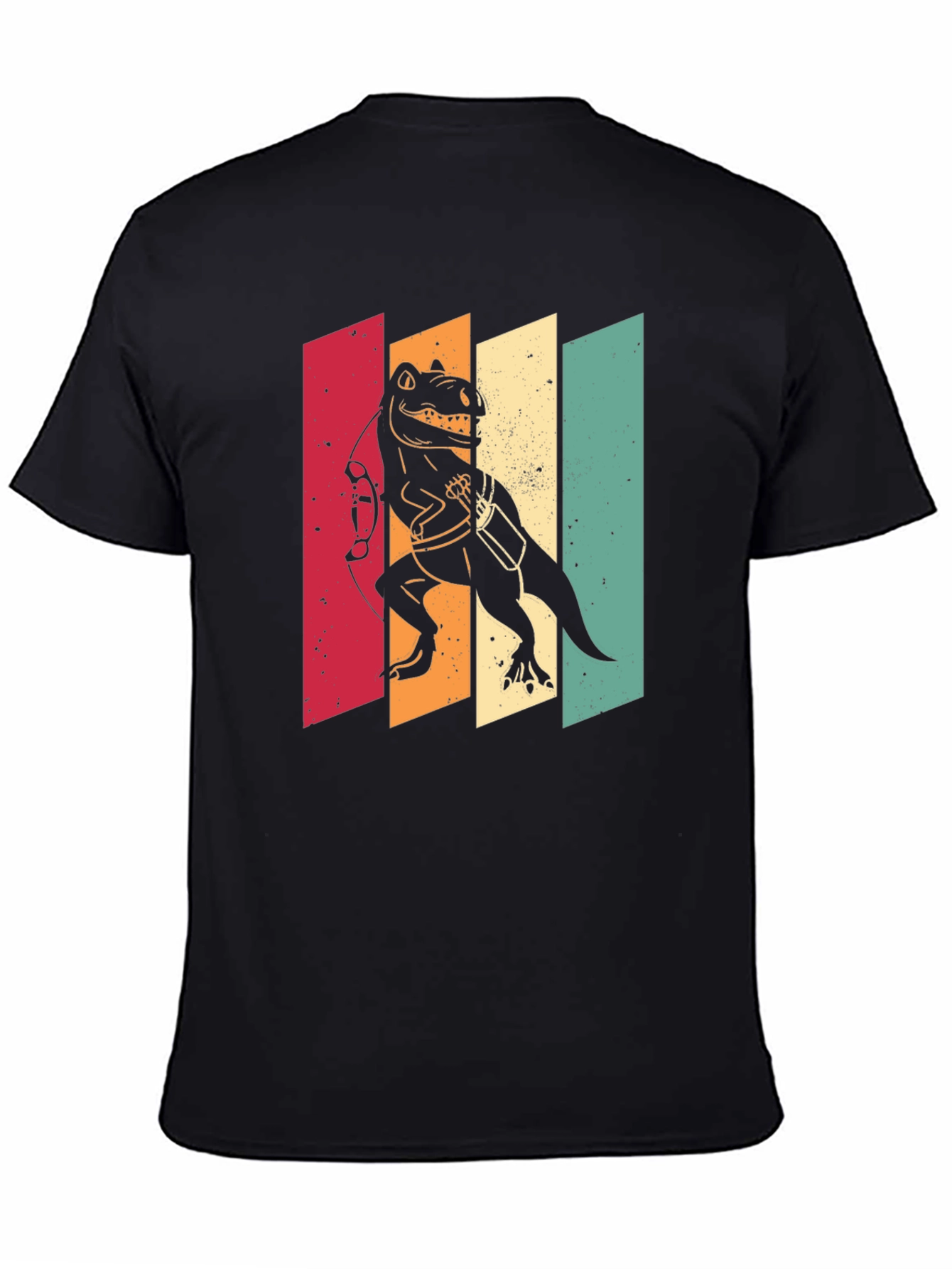 Black Retro Dinosaur Archer T-Shirt - Vintage Style view 4