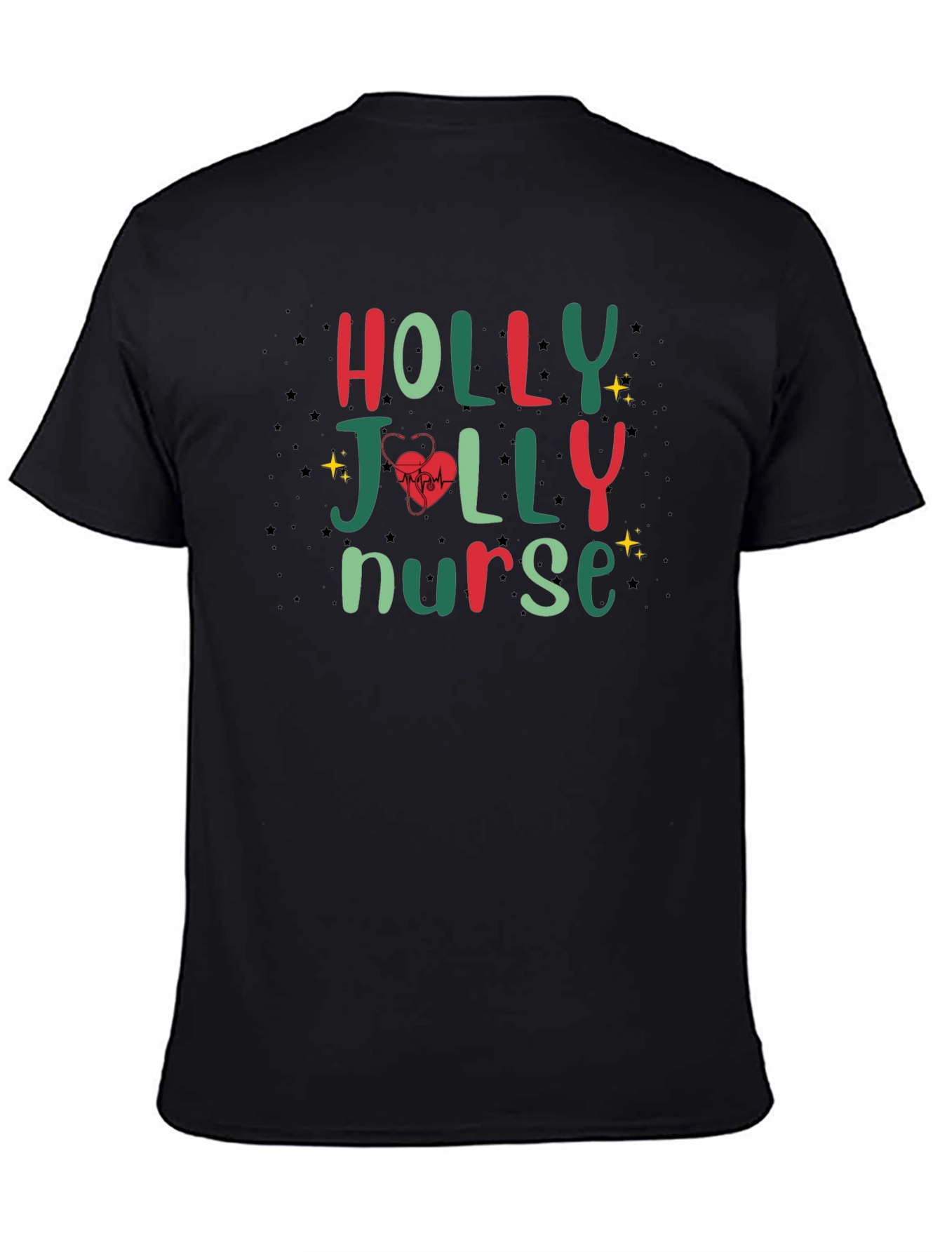 Black Holly Jolly Nurse T-Shirt - Festive Holiday Apparel view 4