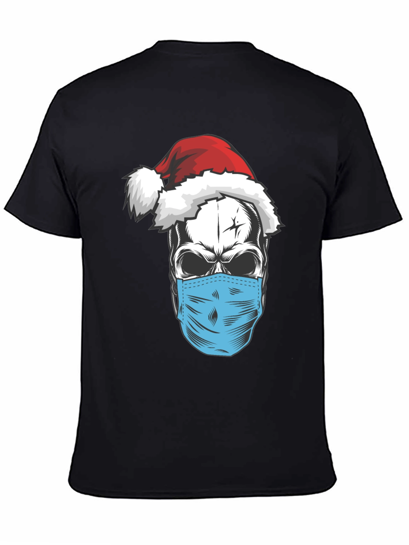 Black Skull Santa Mask T-Shirt - Holiday Humor view 4