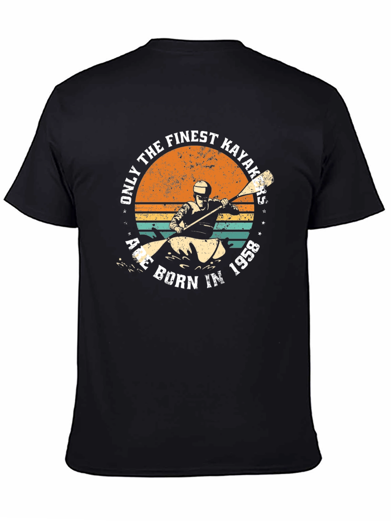 Black Finest Kayakers Born in 1958 Retro T-Shirt view 4