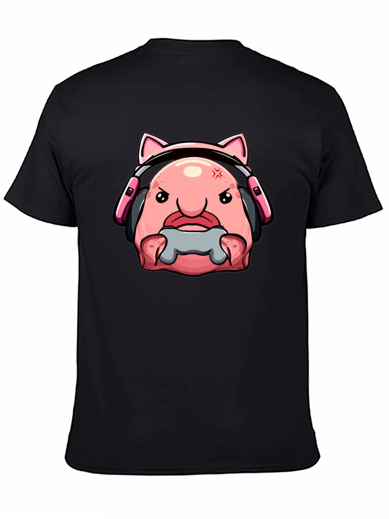 Black Gamer Blobfish T-Shirt - Angry Gaming Bloby view 4