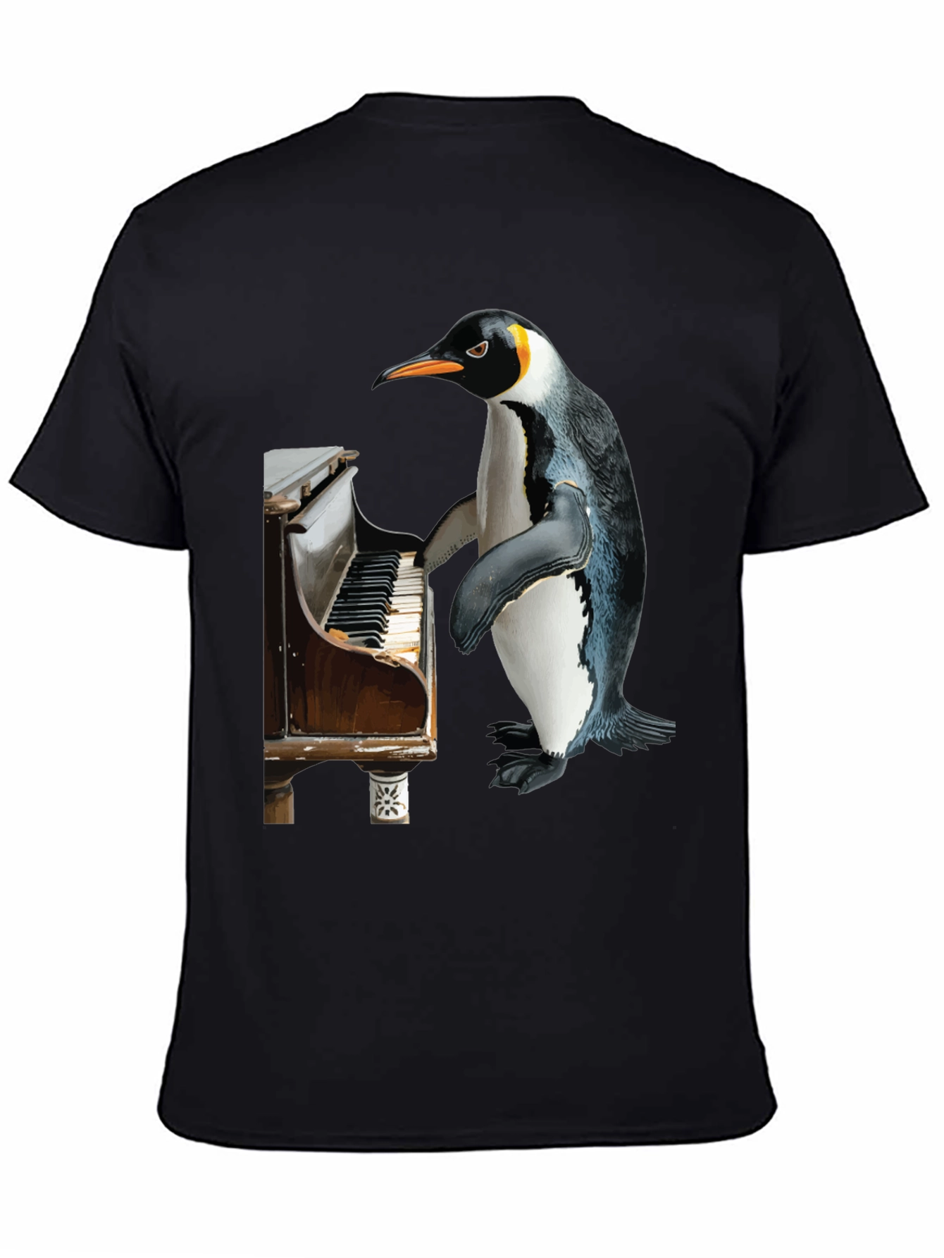 Black Piano Penguin Tee - Funny Music Lover T-Shirt view 4
