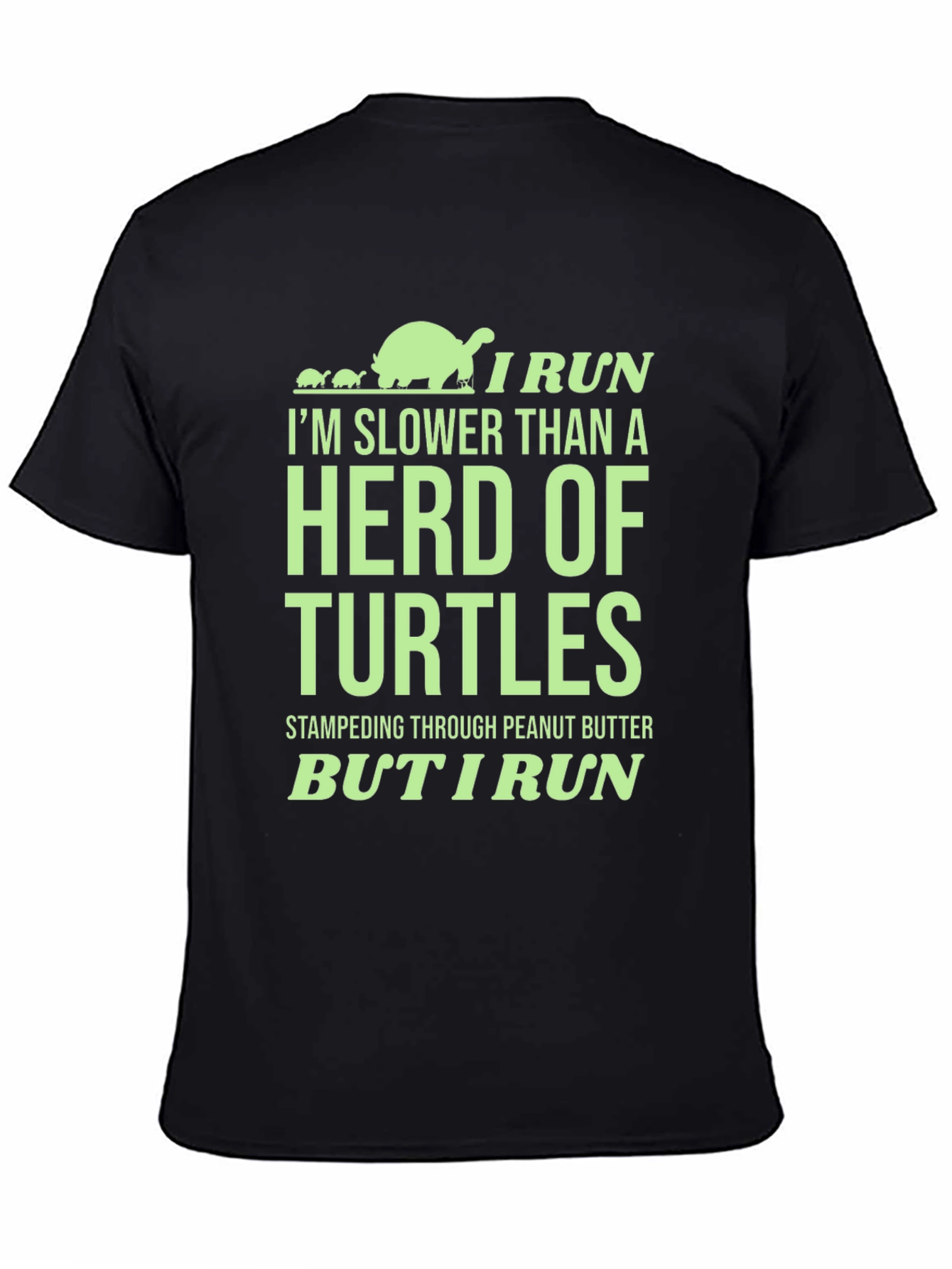 Black Funny Turtle Run T-Shirt: Herd of Turtles - I Run view 4