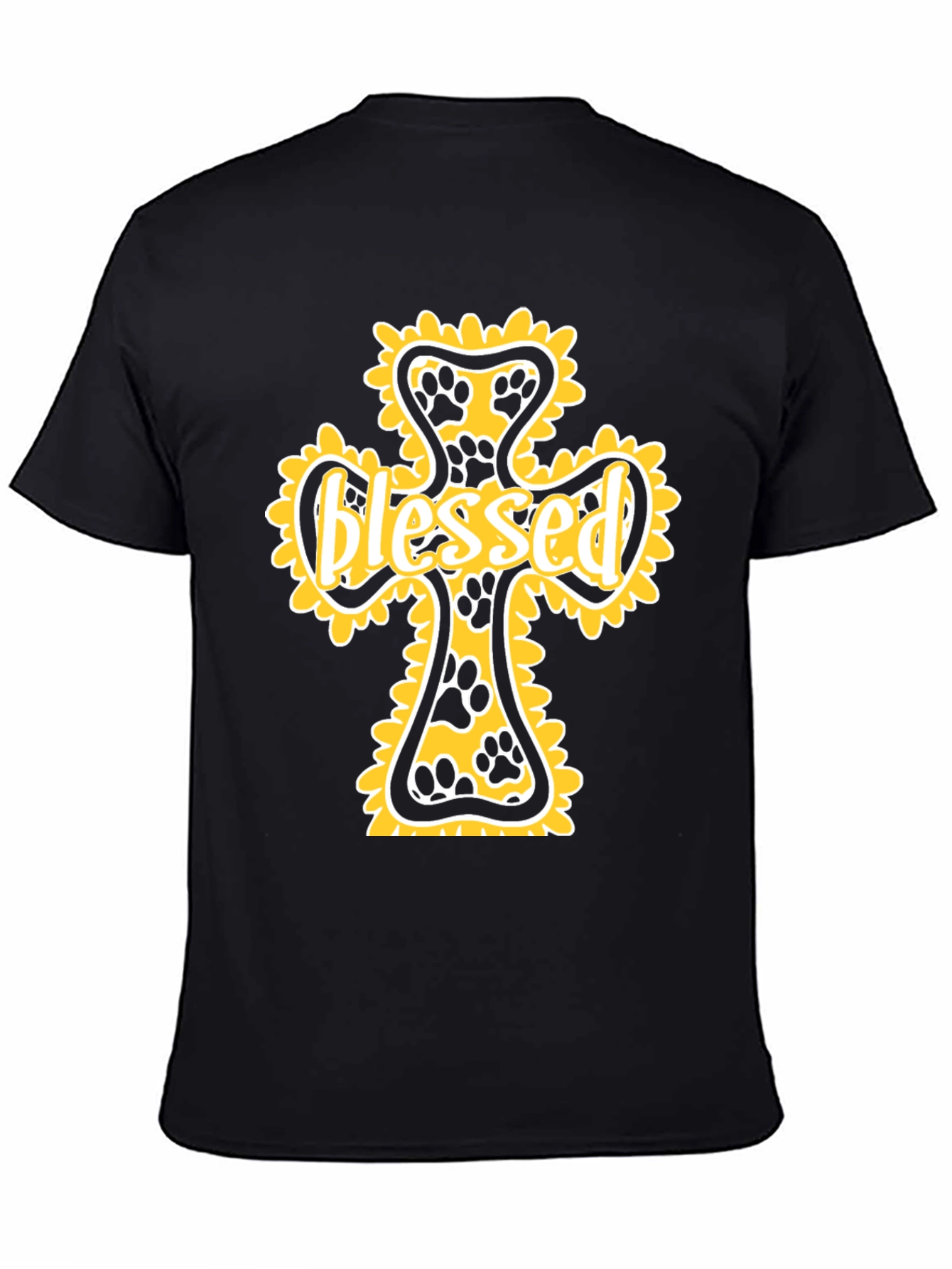 Black Blessed Paw Print Cross Graphic Tee view 4