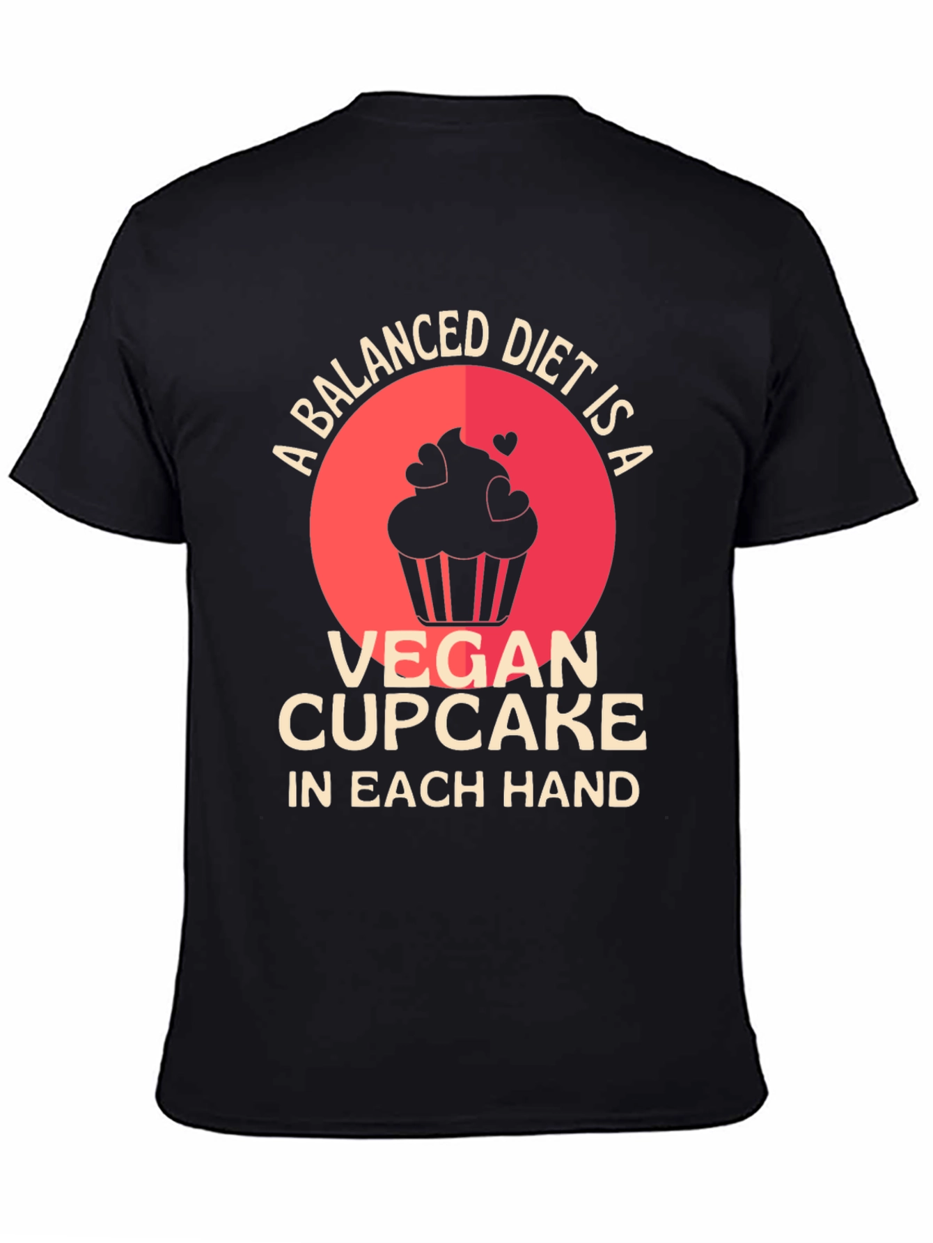 Black Vegan Cupcake Balanced Diet T-Shirt view 4